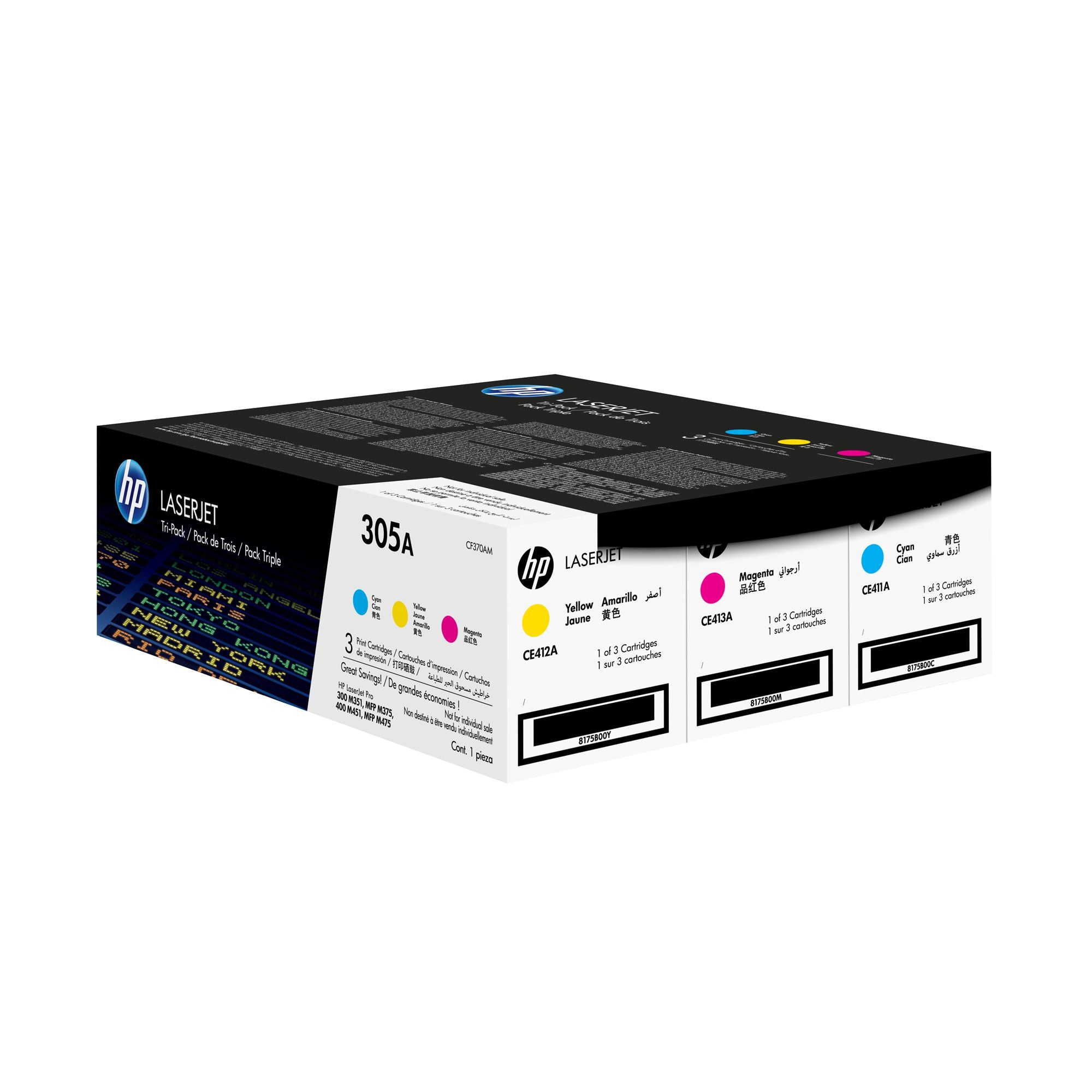HP 305A original Toner cartridge CF370AM cyan magenta yellow standard capacity 2.600 pages 3-pack