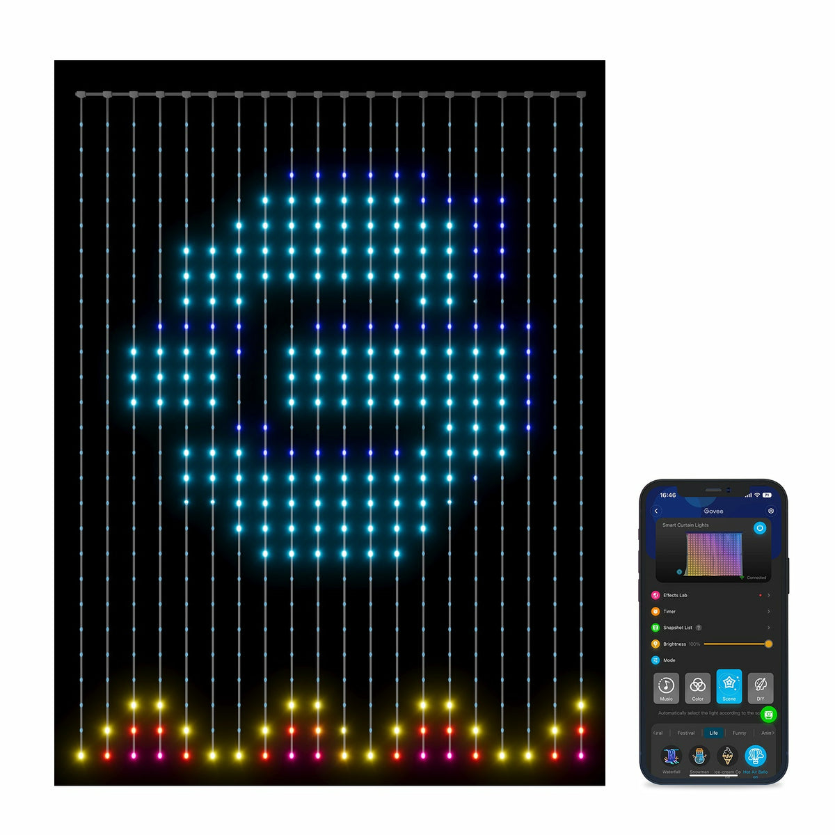Govee H70B1 Curtain Light | Rideau, lumiere LED | Wi-Fi, Bluetooth, RGBIC, IP65