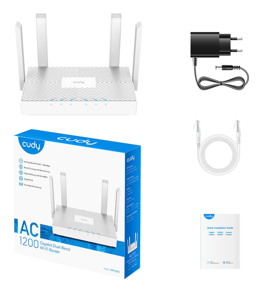 Cudy WR1300E routeur sans fil Gigabit Ethernet Bi-bande (2,4 GHz / 5 GHz) Blanc