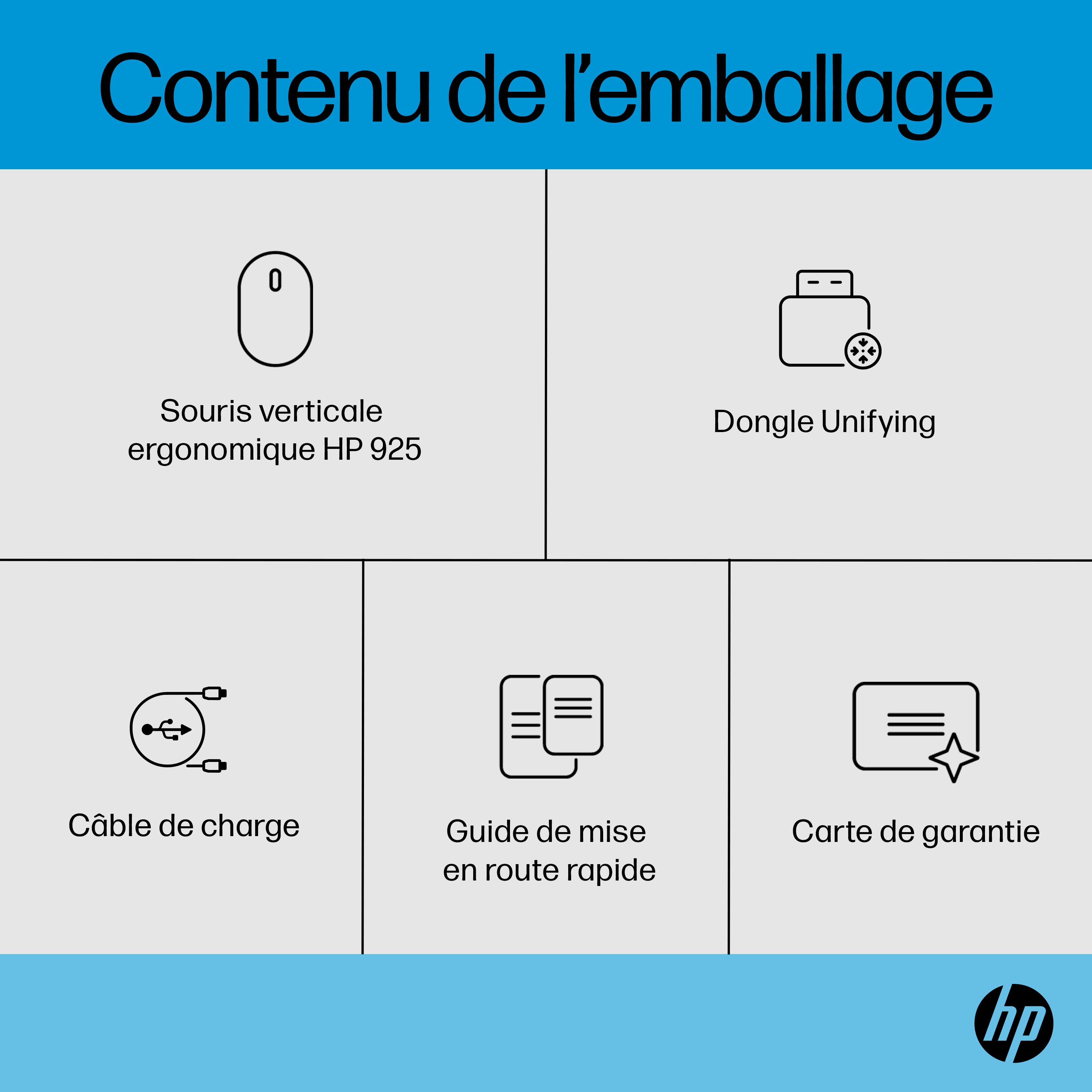 Souris sans fil HP 925 Ergonomique Verticale - récepteur USB + Bluetooth noir (6H1A5AA)