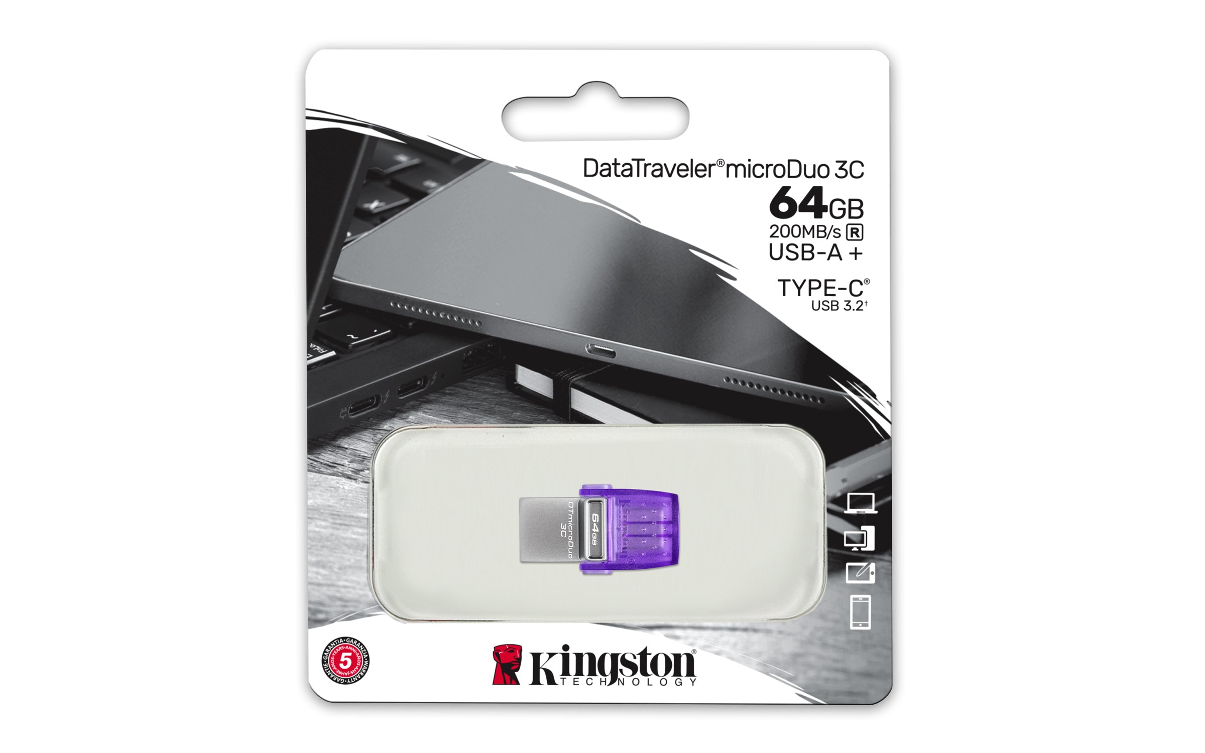 KINGSTON 64Go DataTraveler microDuo 3C 200MB/s dual USB-A + USB-C