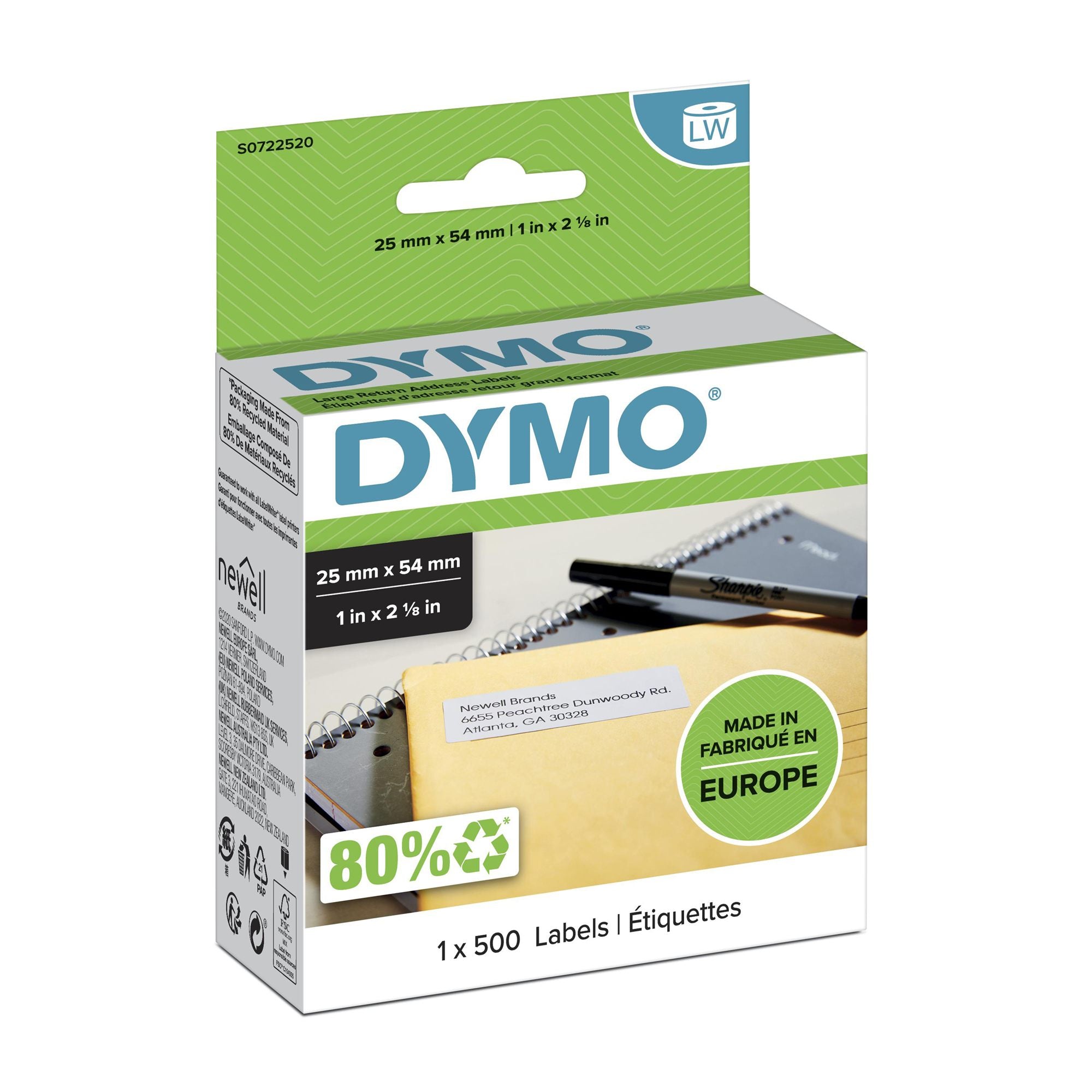 DYMO Rouleau de 500 étiquettes adresse 25 x 54 mm