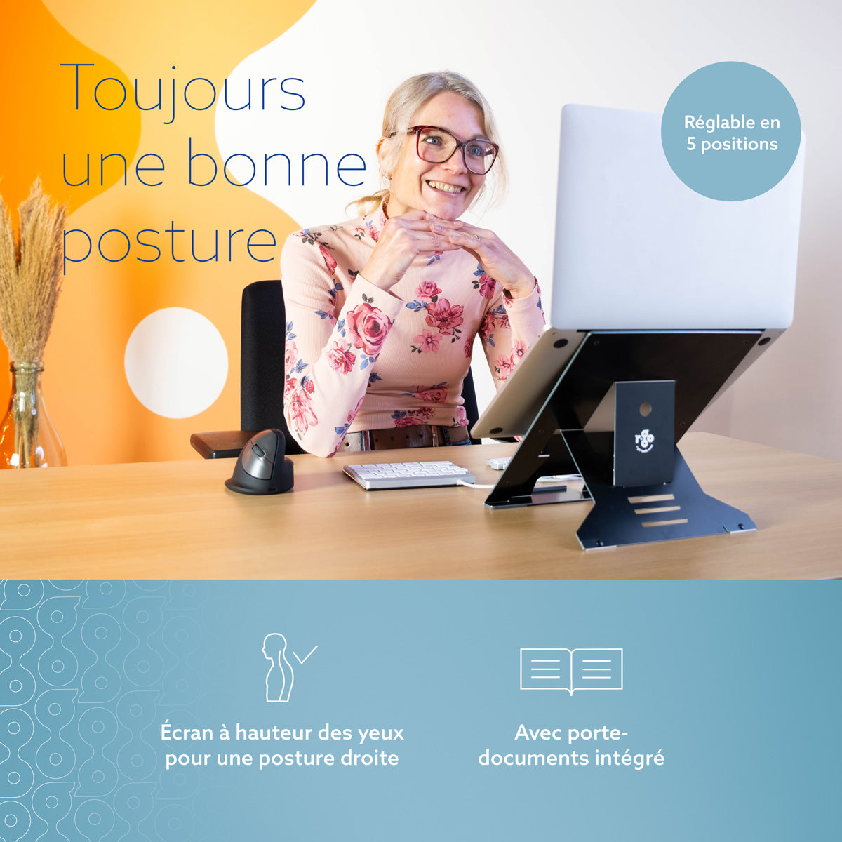 R-GO TOOLS Support pour PC portable Riser Document, noir