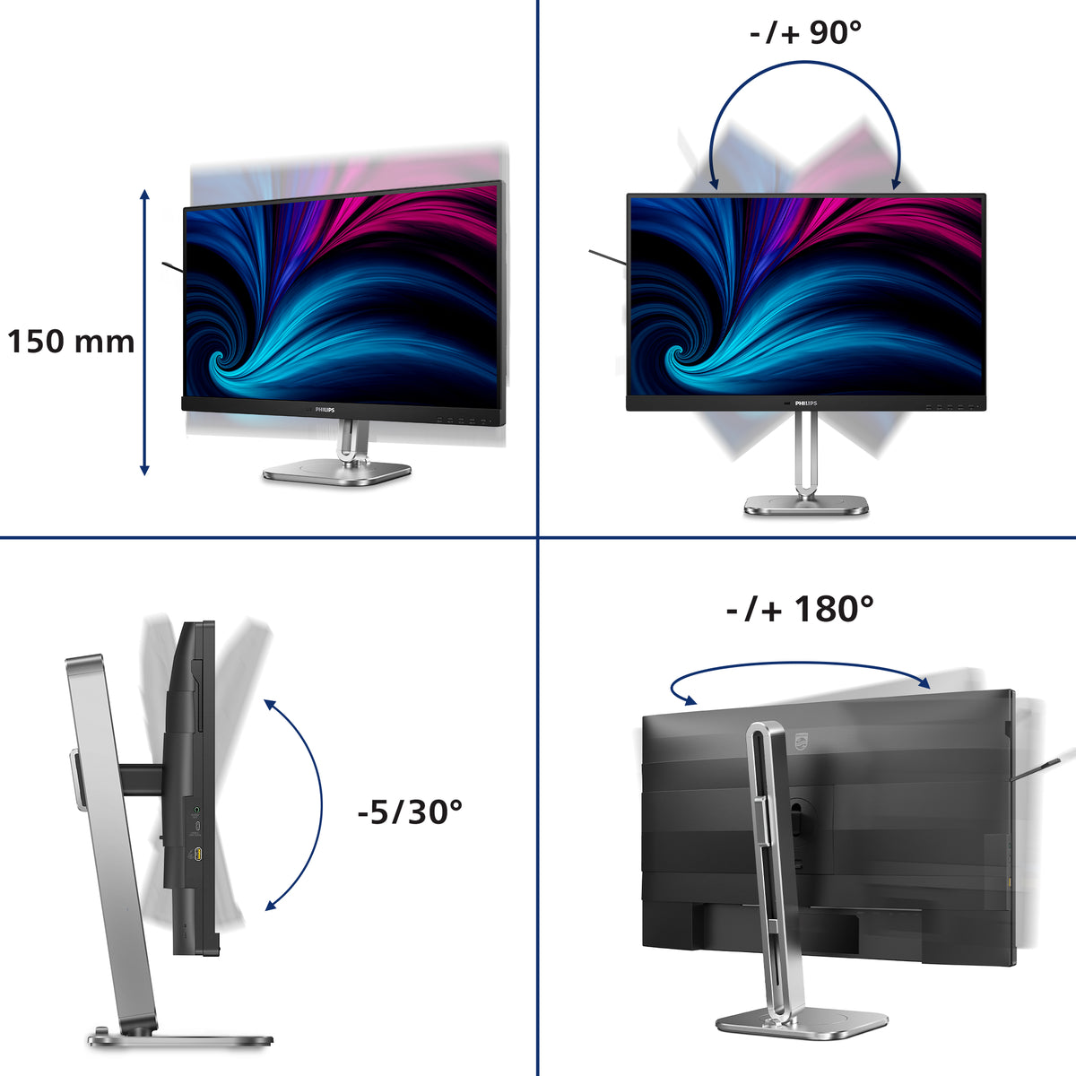 PHILIPS 27p 2560x1440 120Hz IPS Flat H/A 150 MM TUV EyeSafe certified USB HUB SPEAKERS Power/Light sensor DP 2xHDMI 350cd/m2