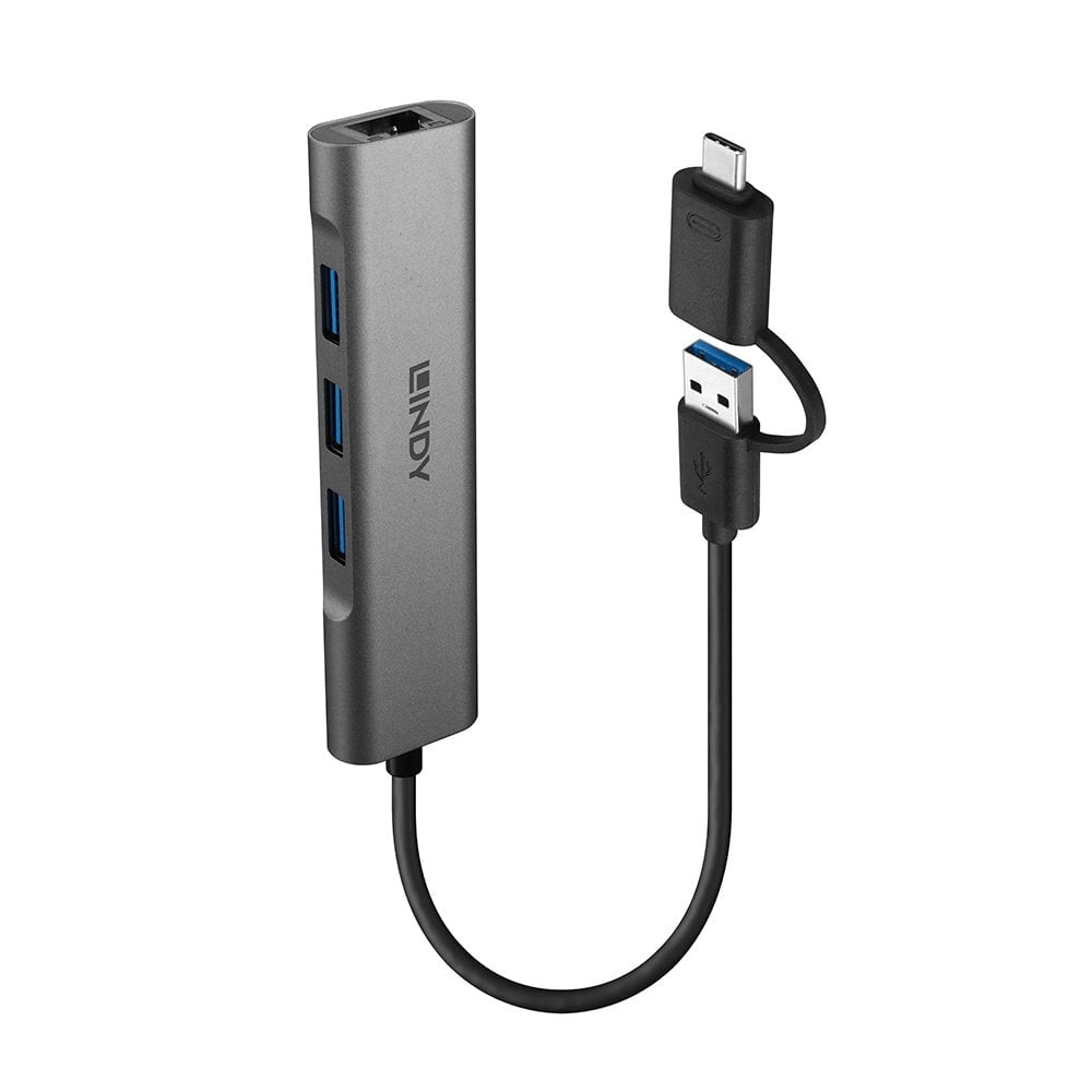 LINDY USB 3.2 Gen 1 Hub & Gigabit Ethernet Converter