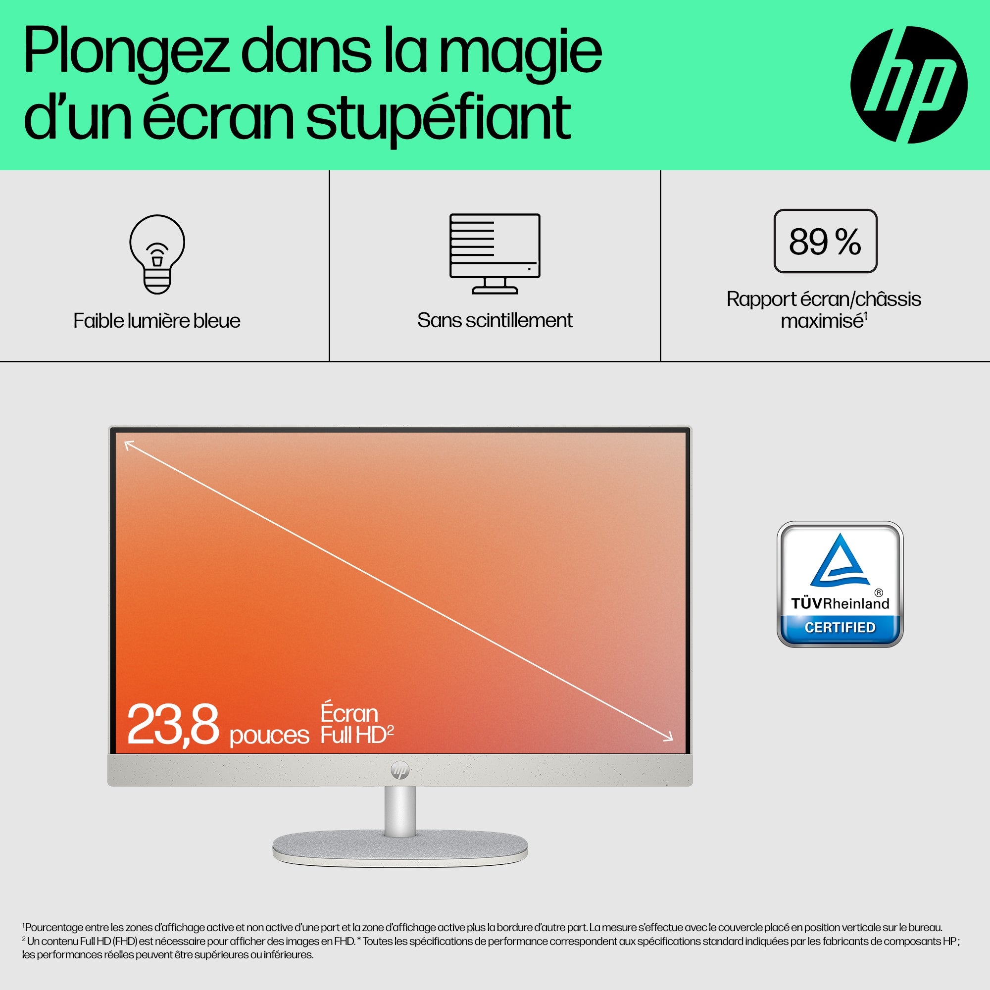 All In One HP 24-cr0074nf PC RYZEN 5 7520U 16Go 512Go W11home ecran  Non tactile