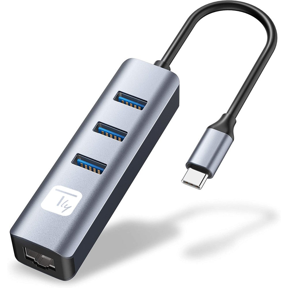 Techly IDATA USB-ETGIGA3CA Carte réseau/Adaptateur USB-C vers RJ45 Gigabit, hub 3x USB-A