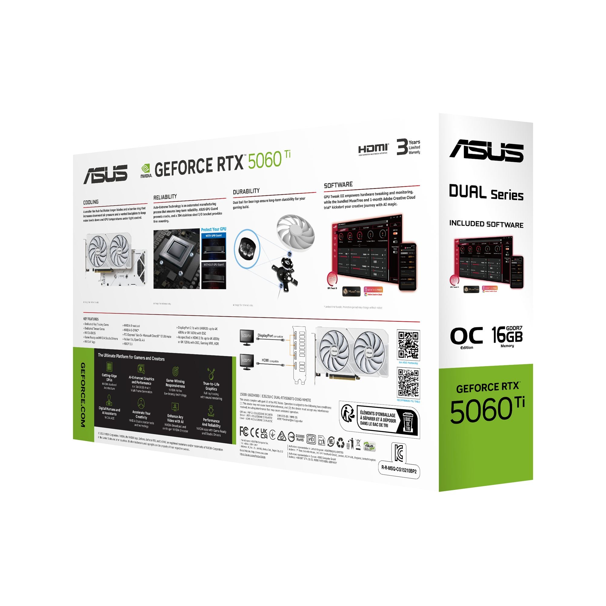 ASUS Dual GeForce RTX 5060 Ti 16Go GDDR7 White OC Edition PCIe 5.0 DLSS 4 HDMI 2.1b DisplayPort 2.1b
