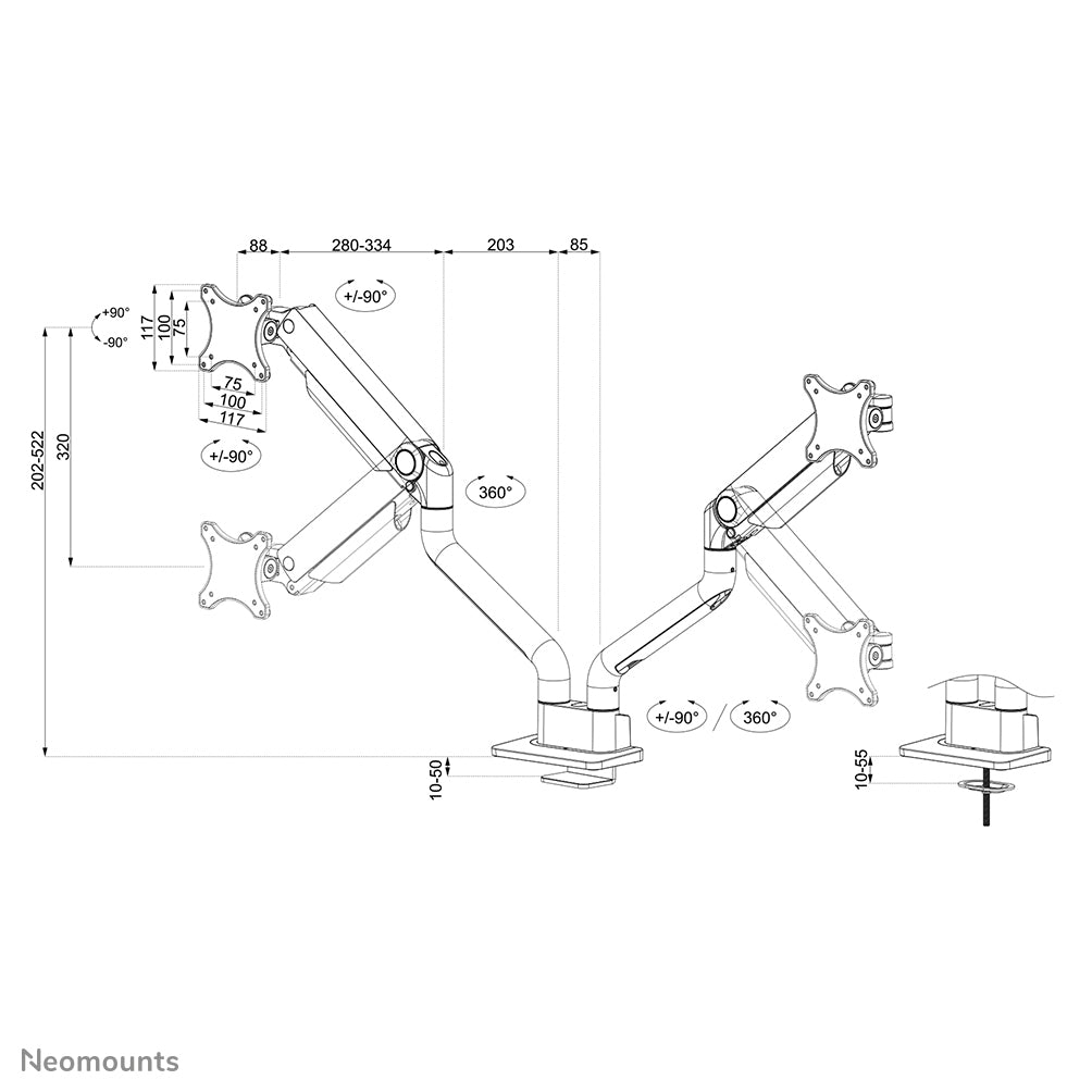 NEOMOUNTS DS70S-950WH2 Support décran à fixer 17-35p - ressort à gaz - Topfix - arrêt 180