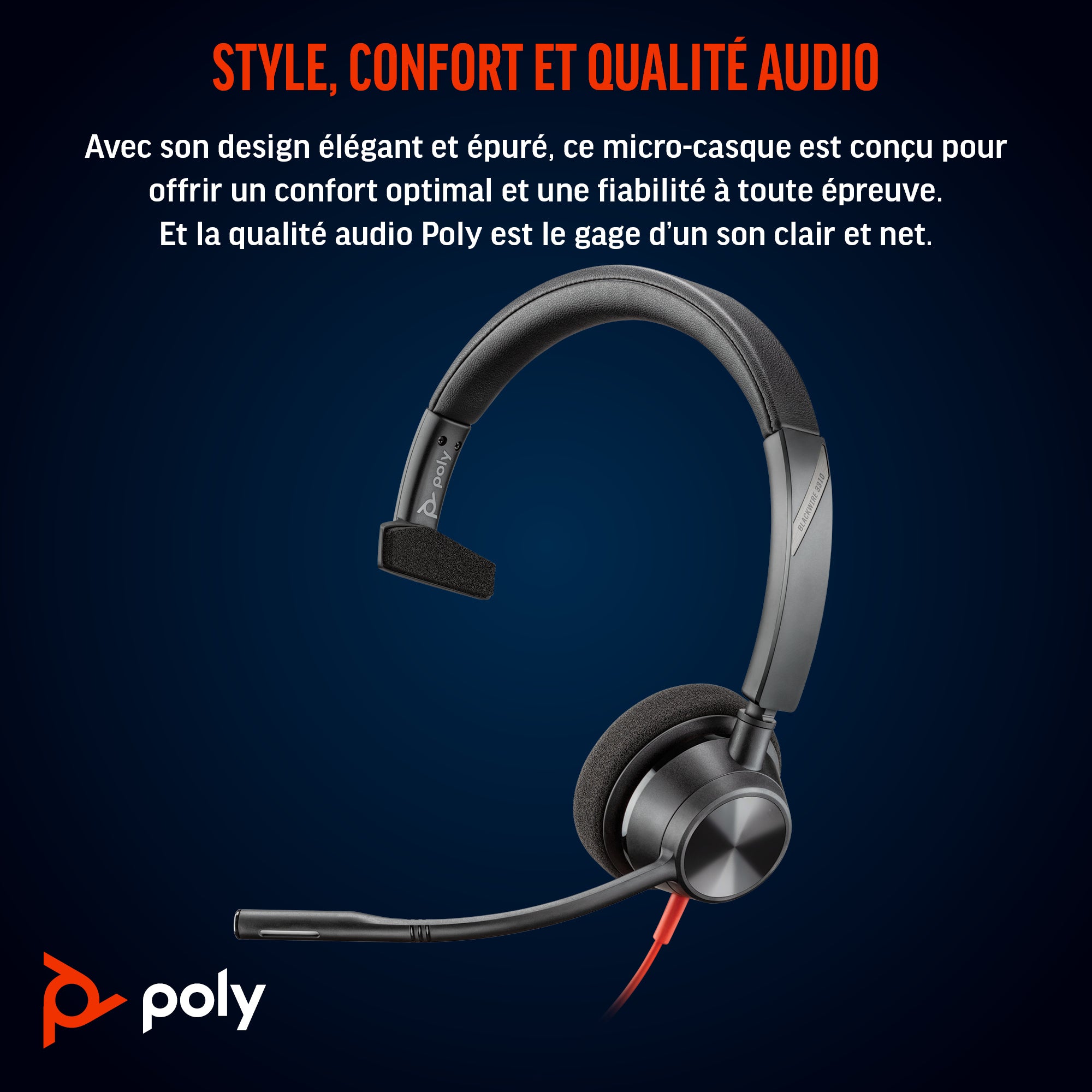 Casque & Microphone Poly Blackwire 3310 Noir