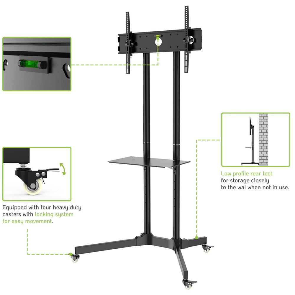 "Techly ICA-TR6 Support TV mobile 30-65"" jusqu'a 60kg étagere AV réglable"
