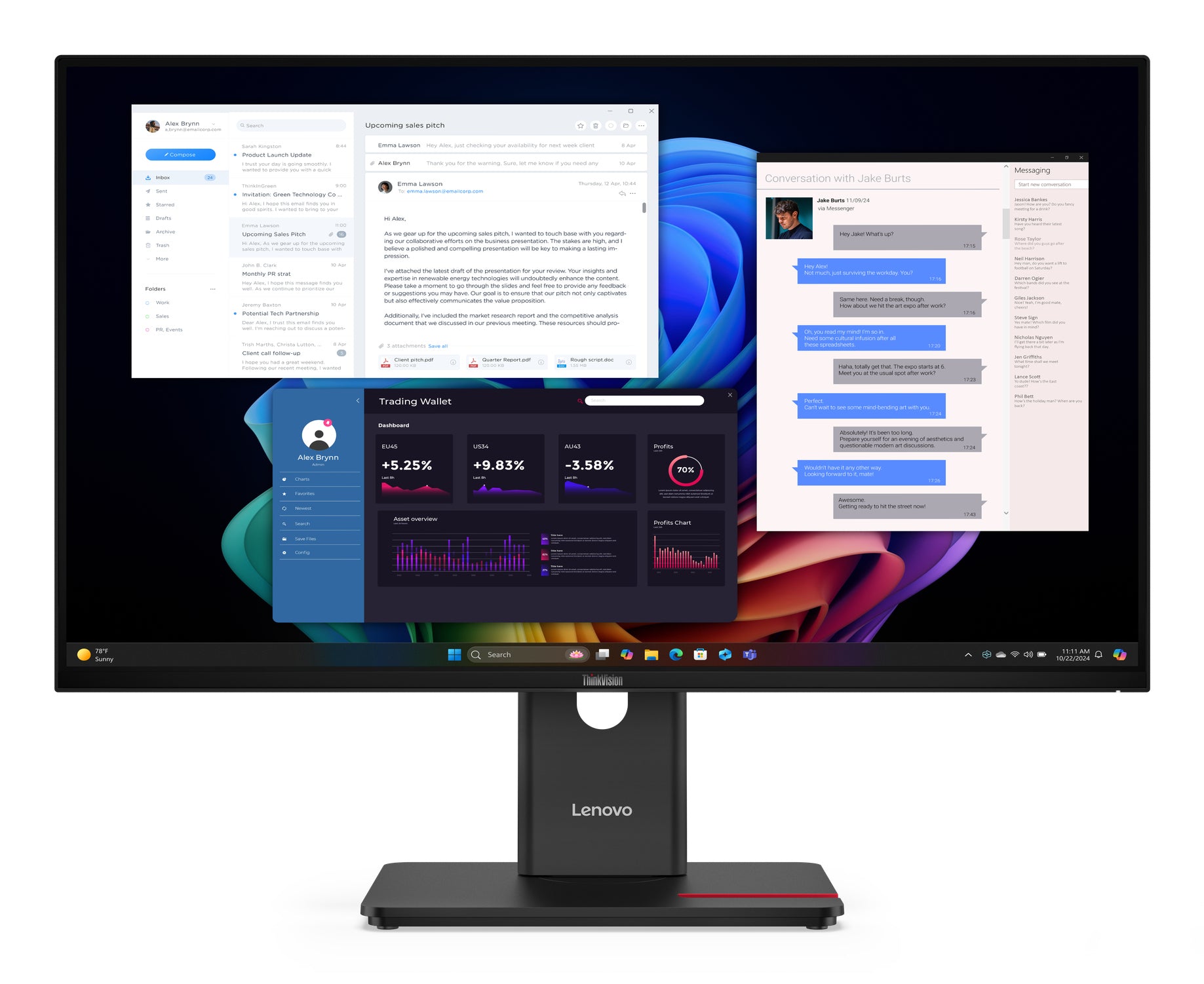LENOVO ThinkVision T27UD-40 LED Écran 27p 3840x2160 4K 60Hz IPS 350cd/m2 1500:1 DisplayHDR 10 4ms HDMI DisplayPort USB-C Dock