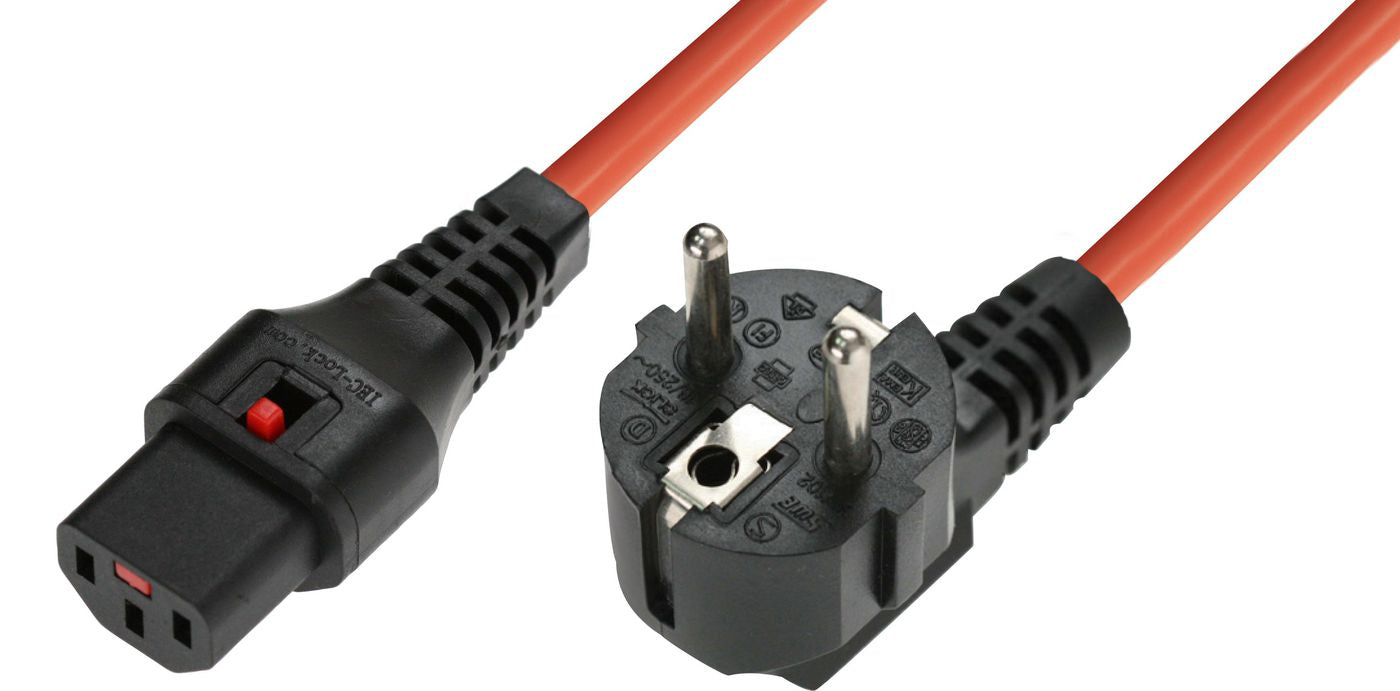 IEC-LOCK Cordon d alimentation CEE7 / C13 à verrouillage orange - 3,0 m