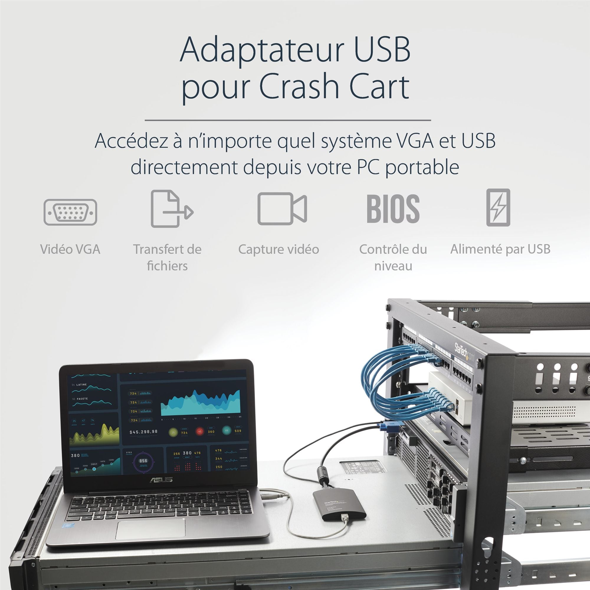 KVM Portable Crash Cart w/File Transfer