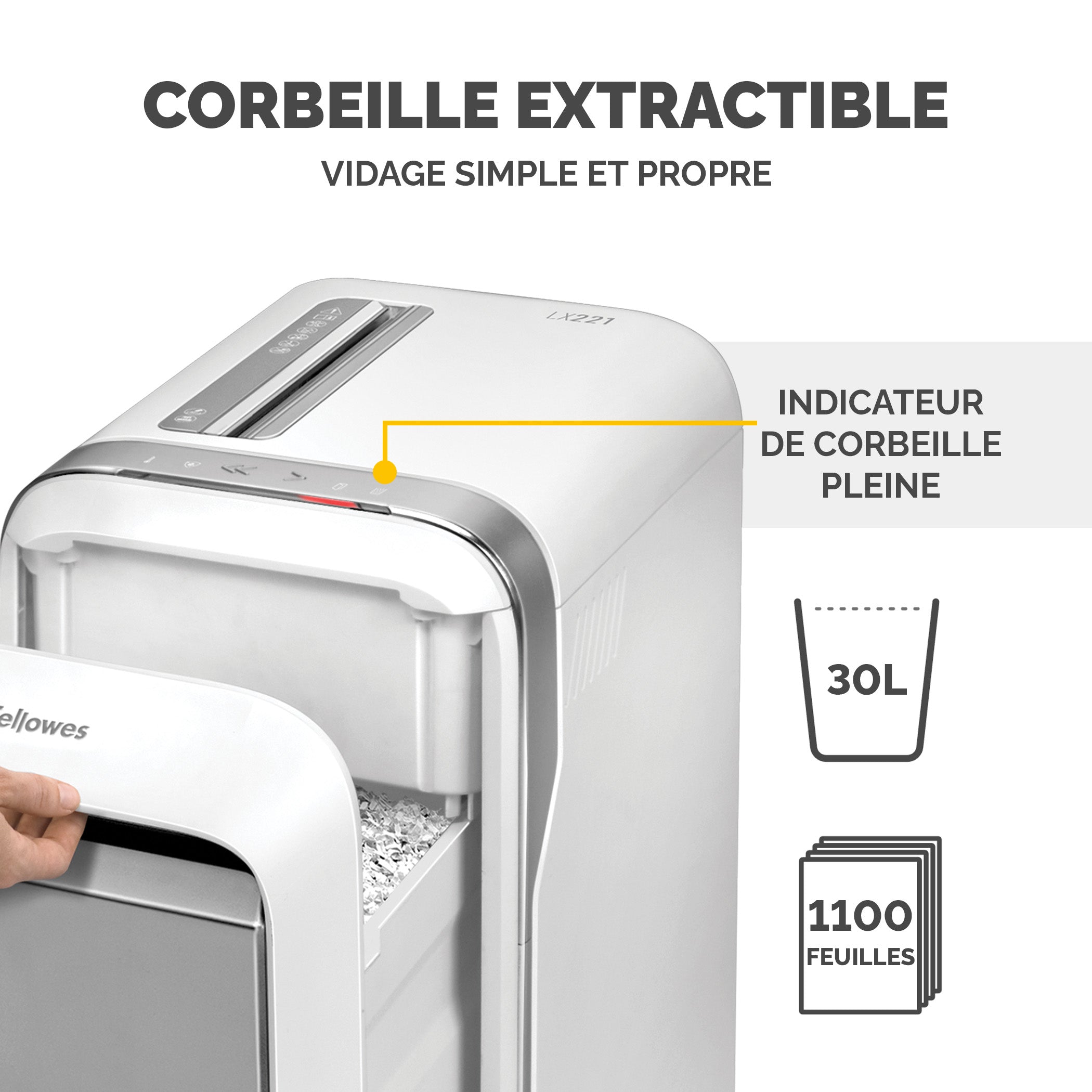 FELLOWES DESTRUCTEUR MICROSHRED LX221 BLANC COUPE MICROPARTICULES 230V EU/UK