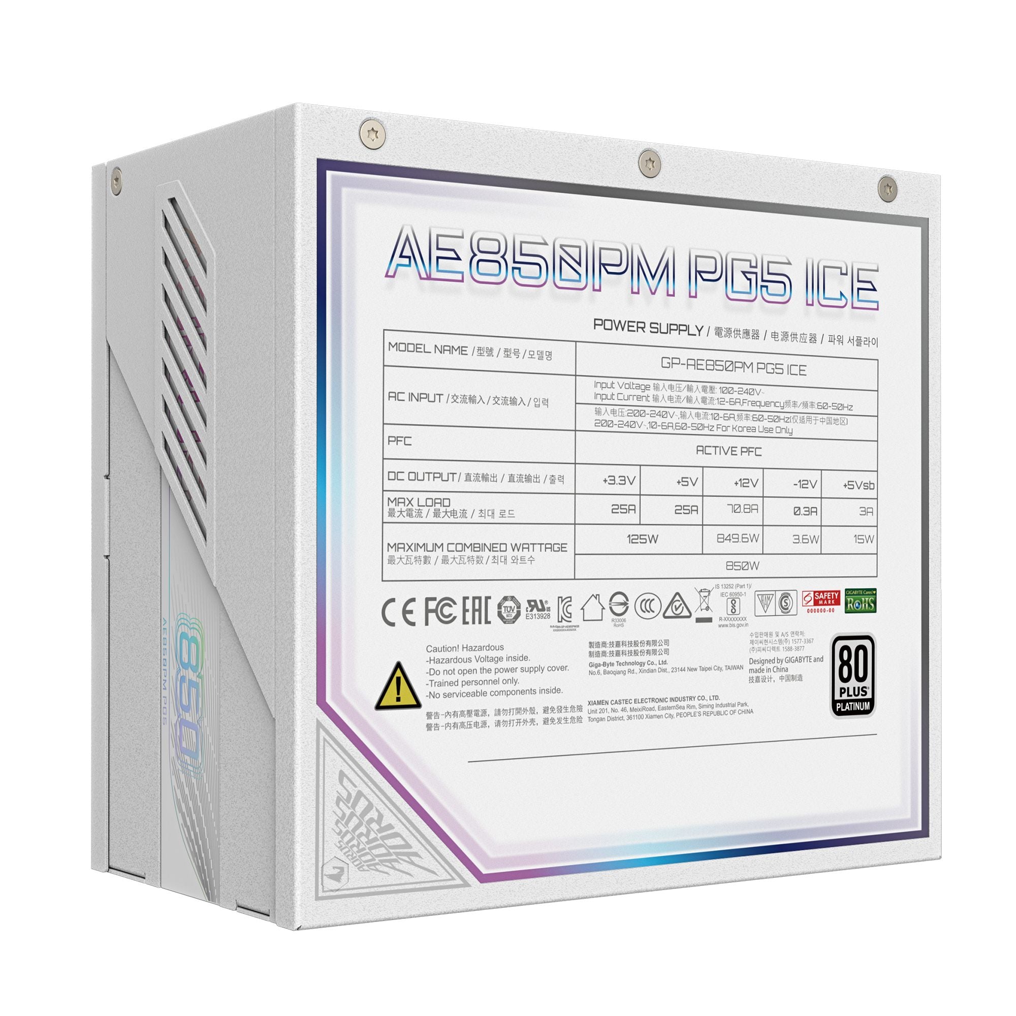 GIGABYTE AORUS ELITE P850W ICE unité d'alimentation d'énergie 850 W 20+4 pin ATX Blanc