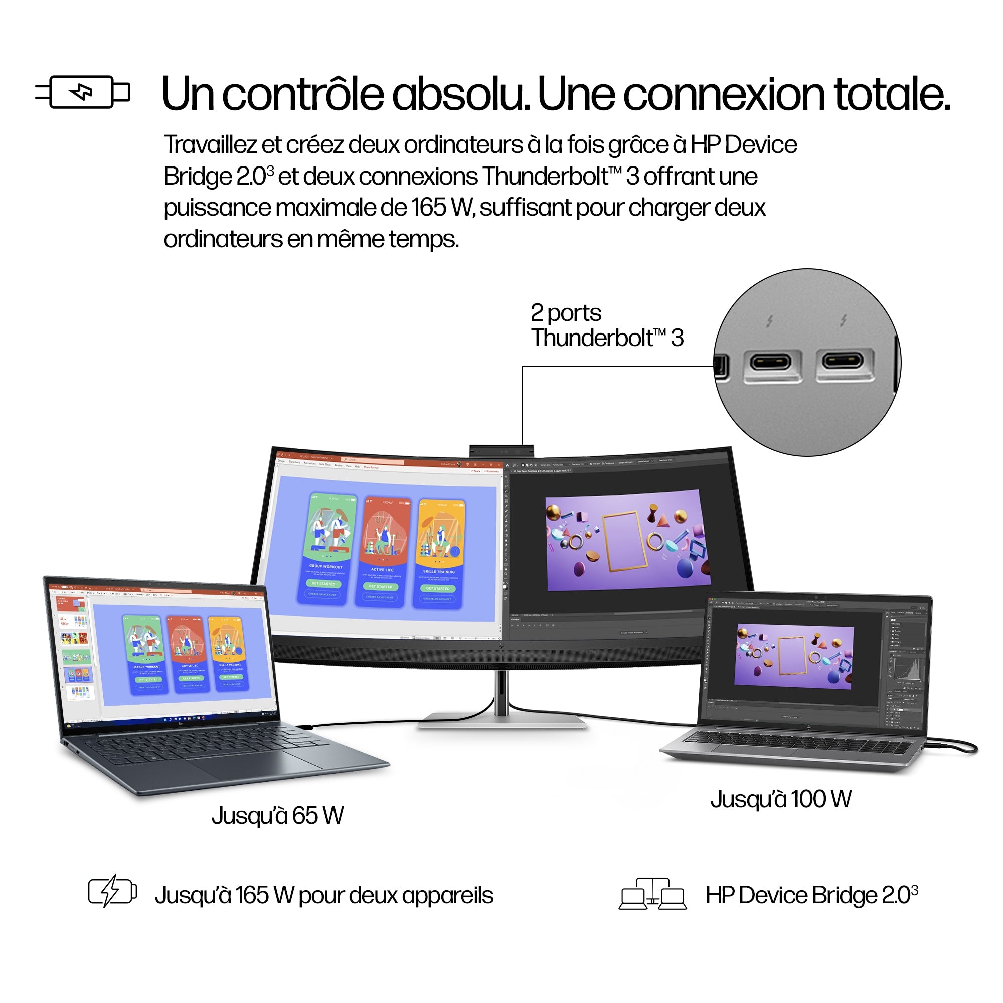 HP Écran de conférence incurvé 5K2K série 7 Pro 740pm avec webcam 4K 39.7p WUHD 5120x2160 USB-C DisplayPort Thunderbolt 3/3/0