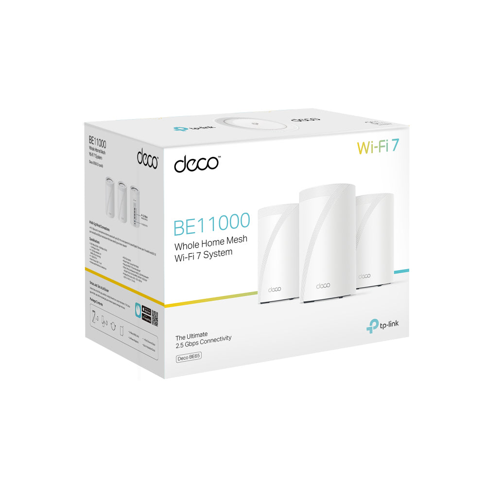 TP-LINK BE9300 Whole Home Mesh Wi-Fi 7 System Tri-Band 574Mbps at 2.4GHz + 2880Mbps at 5GHz + 5760Mbps at 6GHz Internal Antenna