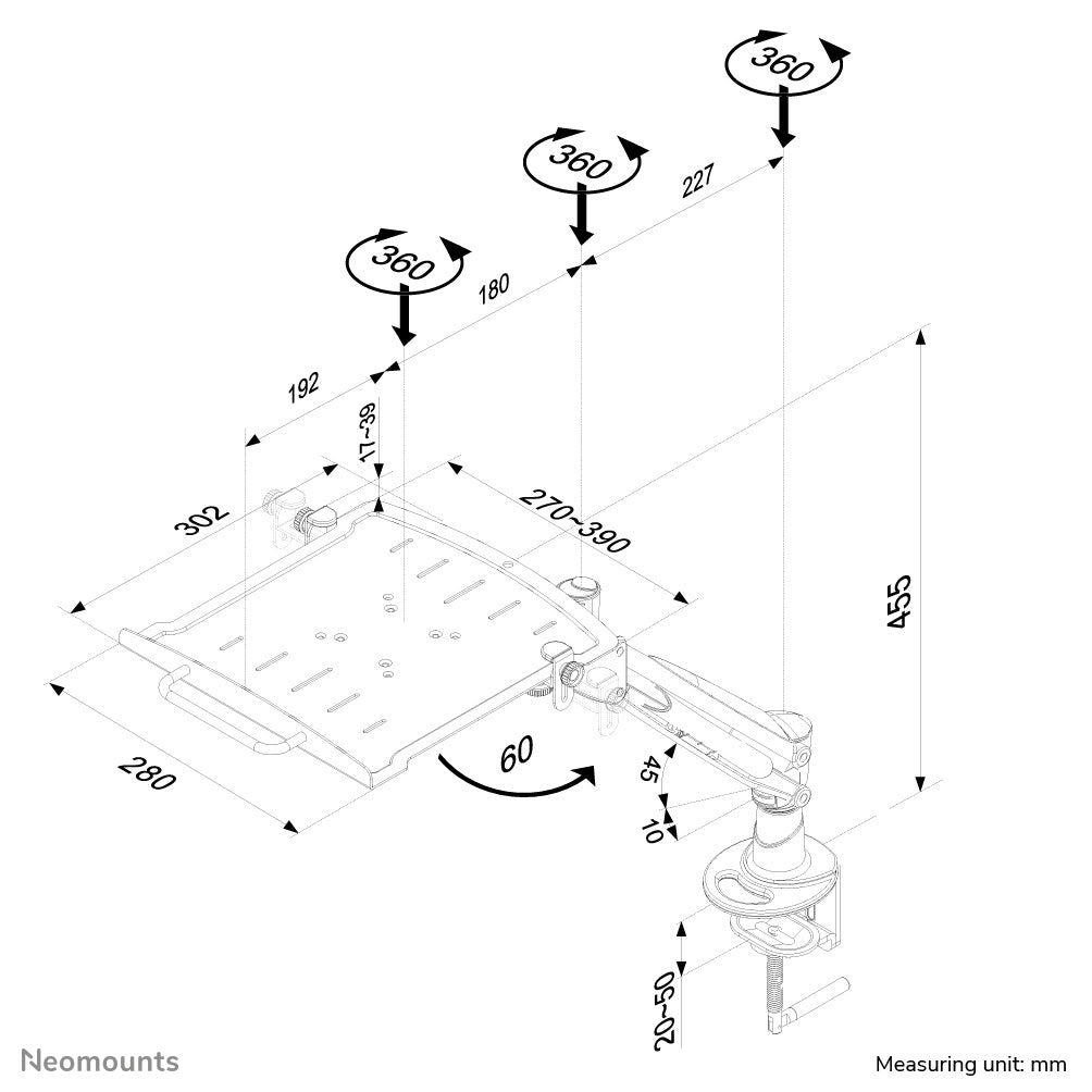 N/book Swivel Arm h:0-46cm Max 5kg Silv