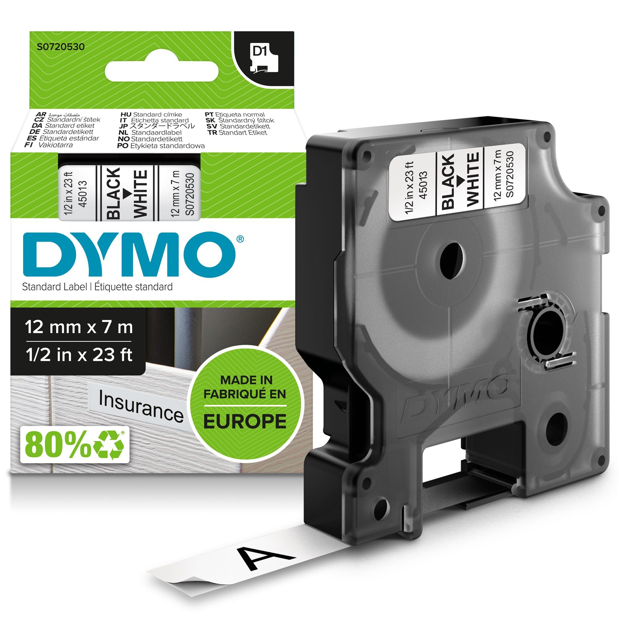 DYMO Ruban D1 - 12 mm noir sur blanc