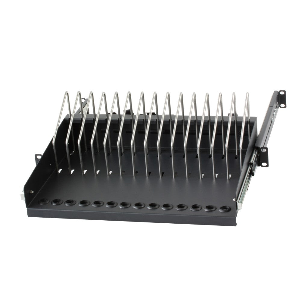 Techly I-CABINET-TRAY14BK Étagere Rack Rétractable pour Appareils Mobiles 14 Emplacements