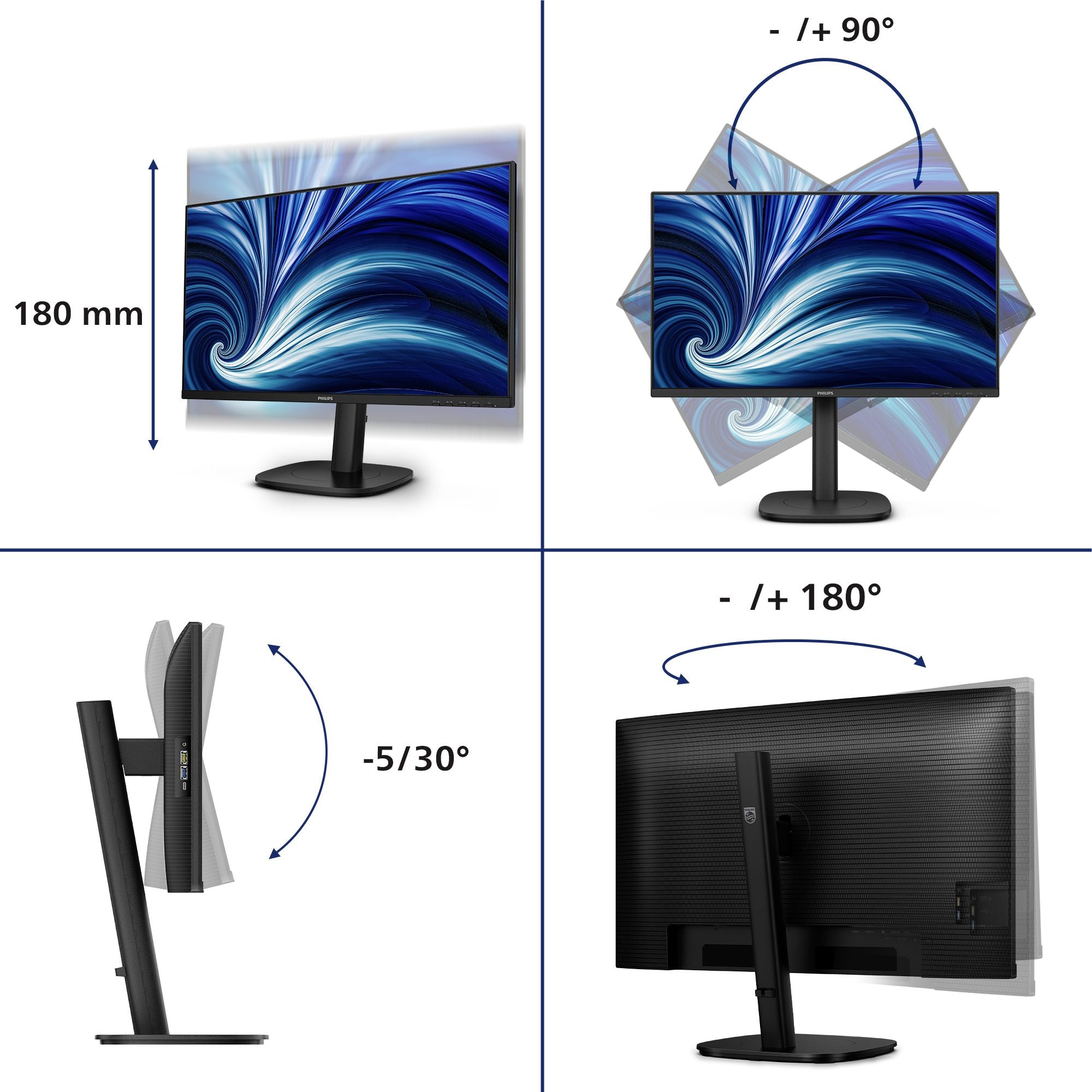 PHILIPS 24p 1920x1200 100Hz IPS Flat H/A 150 MM USB C DOCKING DISPLAY Daisy chain DICOM TUV EyeSafe certified USB HUB SPEAKERS