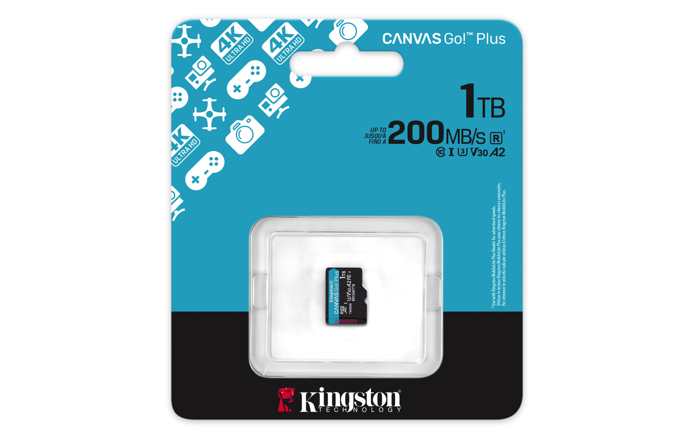 KINGSTON 1To microSDXC Canvas Go Plus Gen4 200R A2 U3 Single Pack w/o ADP