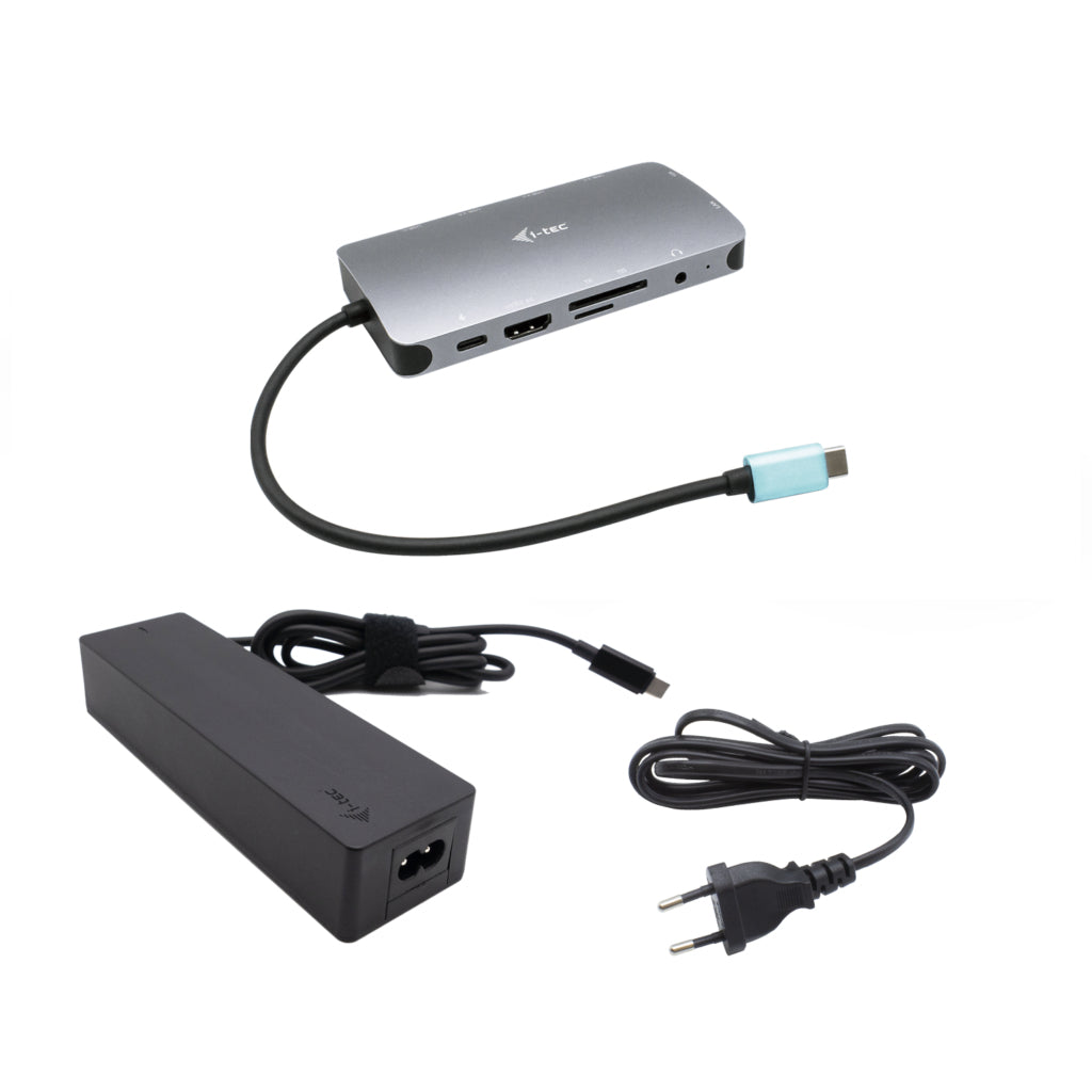 I-TEC USB-C Metal Dock 1xHDMI 1xVGA 1xSD+1xmicroSD Card reader 1xGLAN 1xAudio/Mic 3xUSB 3.1 1xUSB-C Data 1xUSB-C PD + Charger 100W
