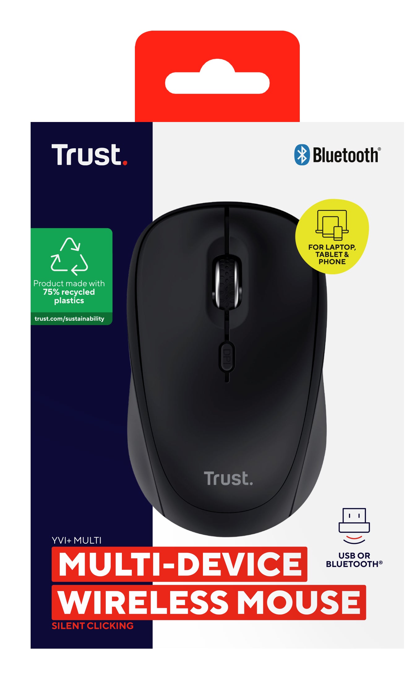 TRUST Souris sans fil compacte YVI+ Multi-connexion Bluetooth + 24 Ghz - Noire