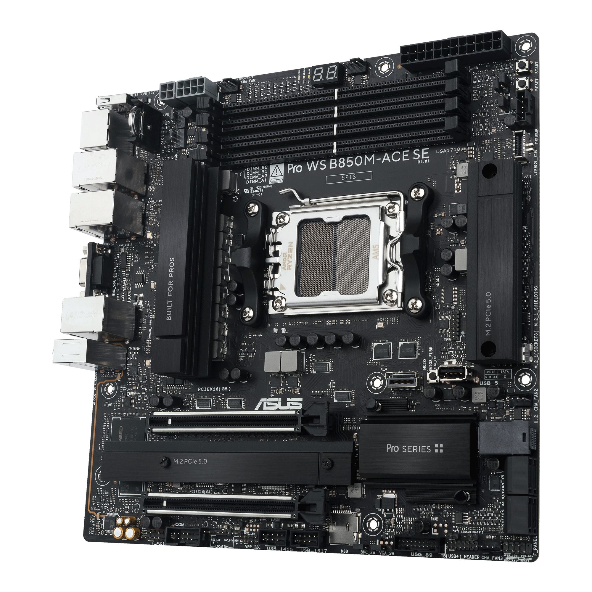 ASUS Pro WS B850M-ACE SE AM5 AMD Micro-ATX motherboard 4xDDR5 PCIe 5.0 2xM.2 1xHDMI 2xDisplayPort 1xVGA 4xSATA
