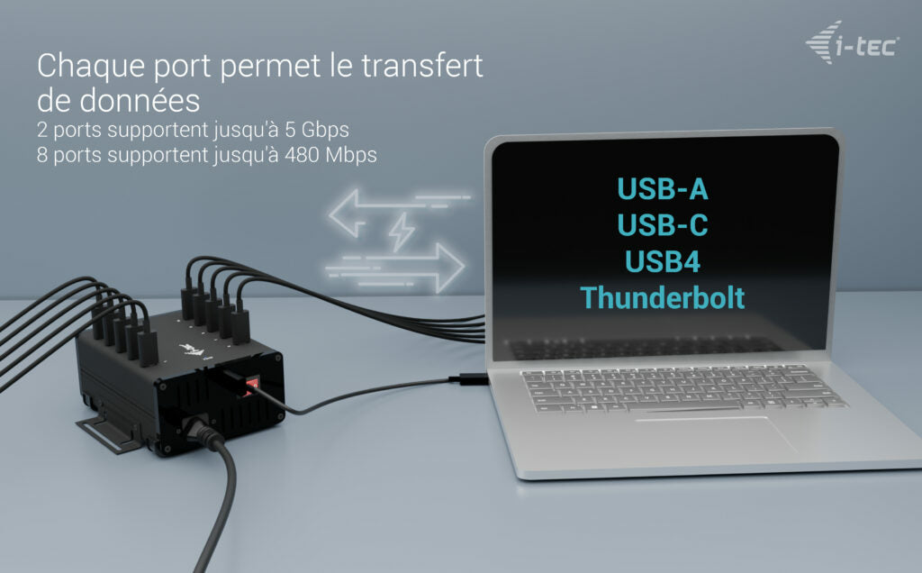 I-TEC USB-C/USB-A Metal Charging+Data HUB 15W per port 10x USB-C integrated power adapter 180W