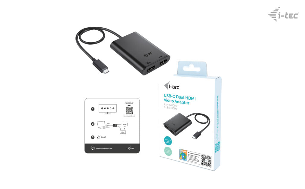 I-TEC USB-C Dual 4K/60Hz single 8K/30Hz HDMI Video Adapter 2x HDMI Port