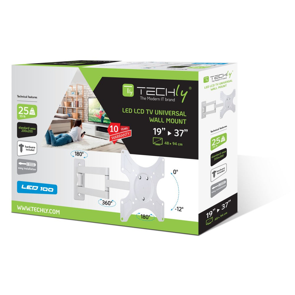Techly ICA-LCD 2903WH Support mural pour TV 19-37" LED/LCD 25kg pivotant inclinable