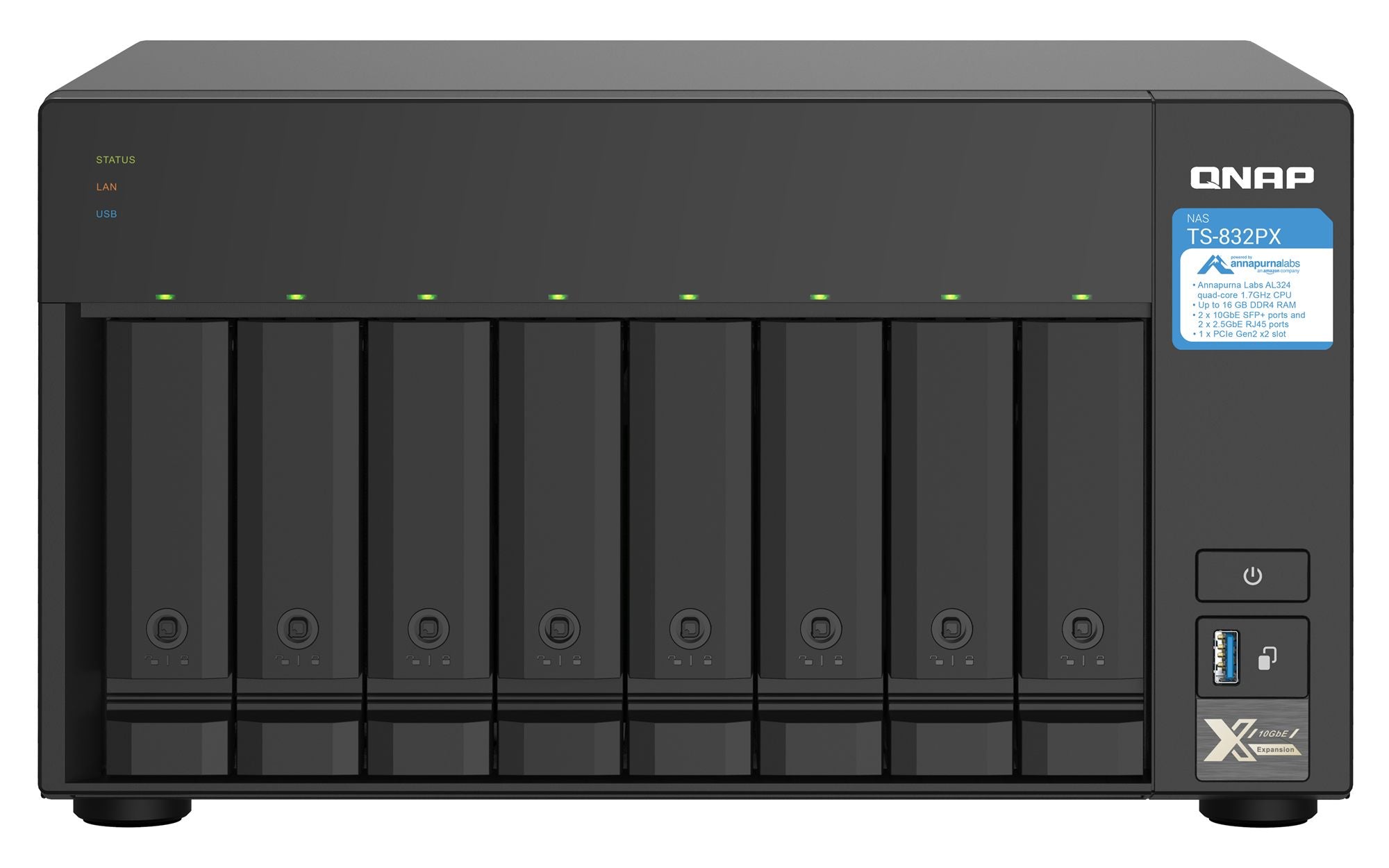 Desktop 8Bay NAS 4GB RAM 2x2.5Gbe Black