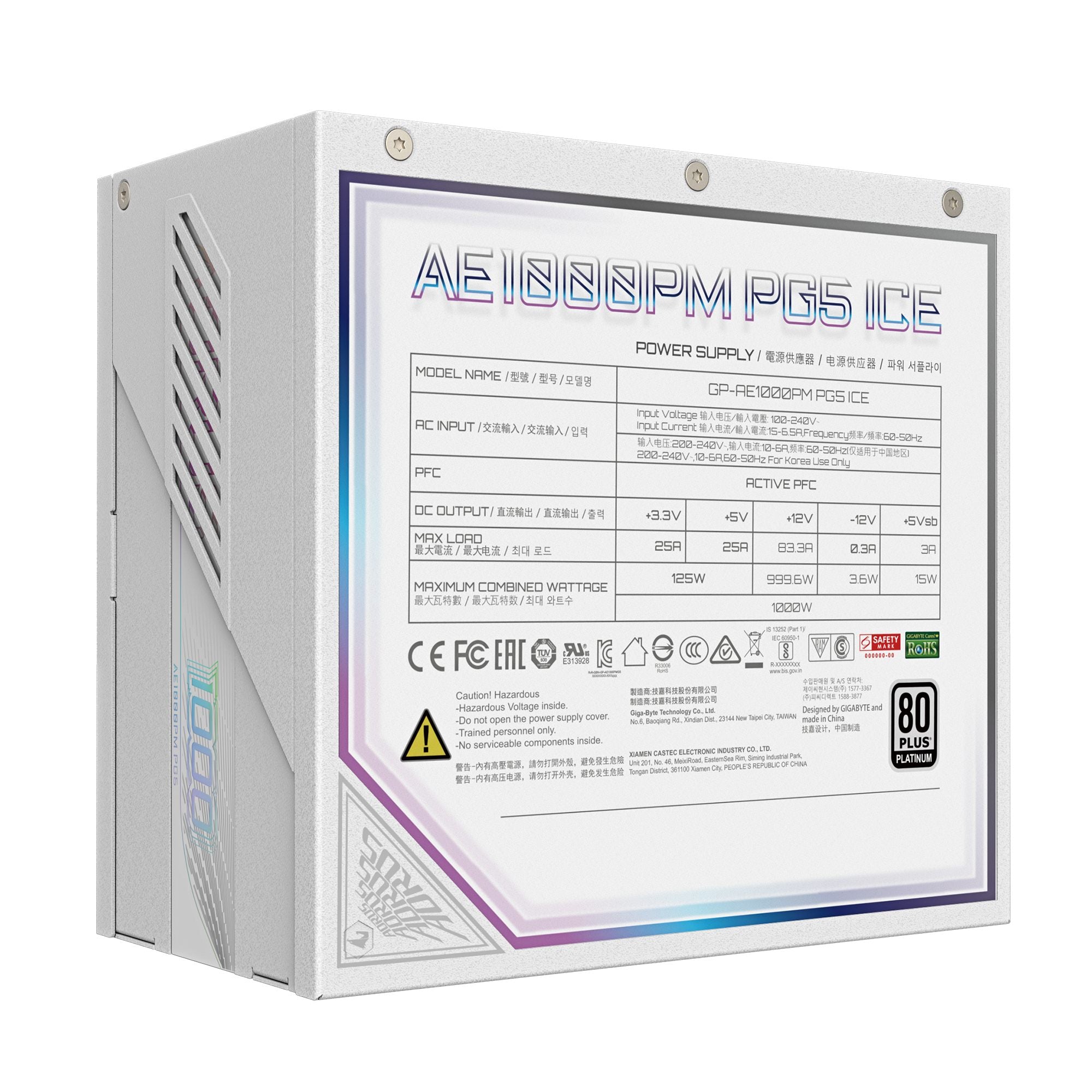 GIGABYTE AORUS ELITE P1000W ICE unité d'alimentation d'énergie 1000 W 20+4 pin ATX Blanc