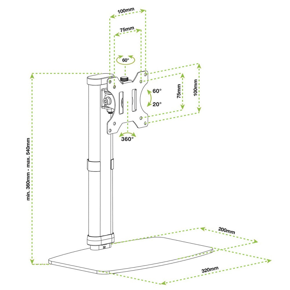 "Techly ICA-LCD 260 Support TV 17-27"" base inclinable pour télévision moniteur"
