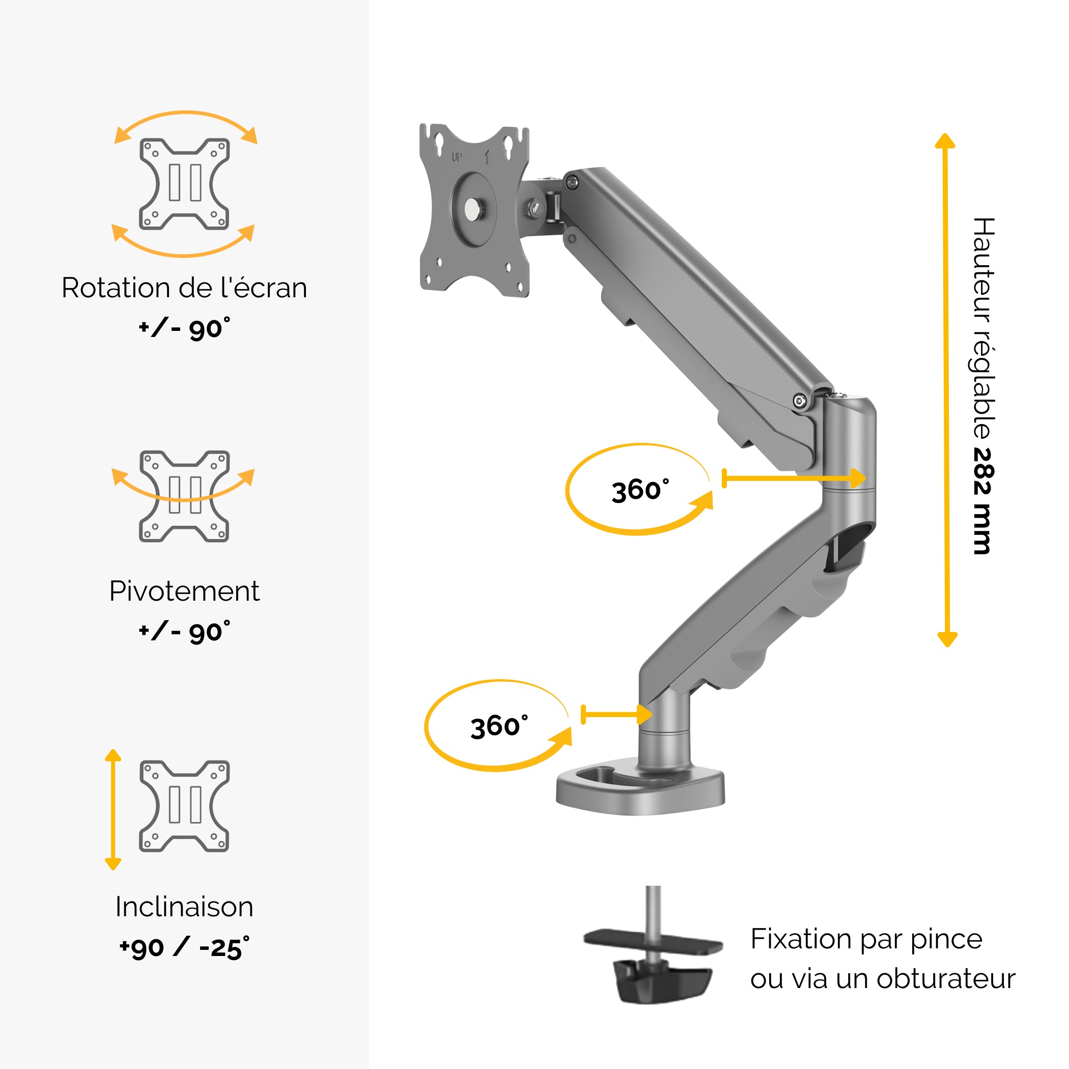 FELLOWES BRAS ARTICULE EPPASINGLE SILVER compatible jusqu’à 39 POUCES