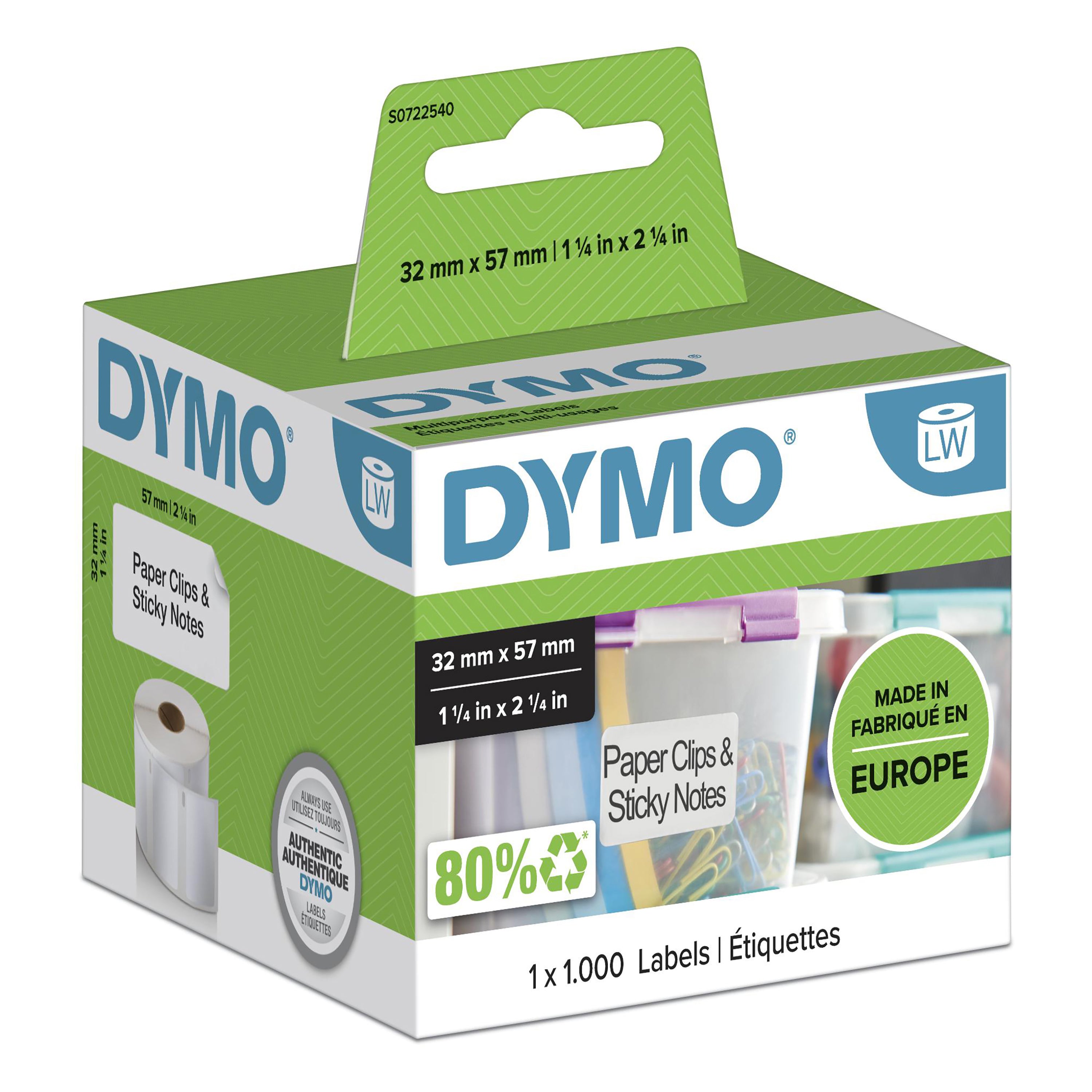 Rouleau dymo 1000 etiquettes 57x32 mm pour labelwriter