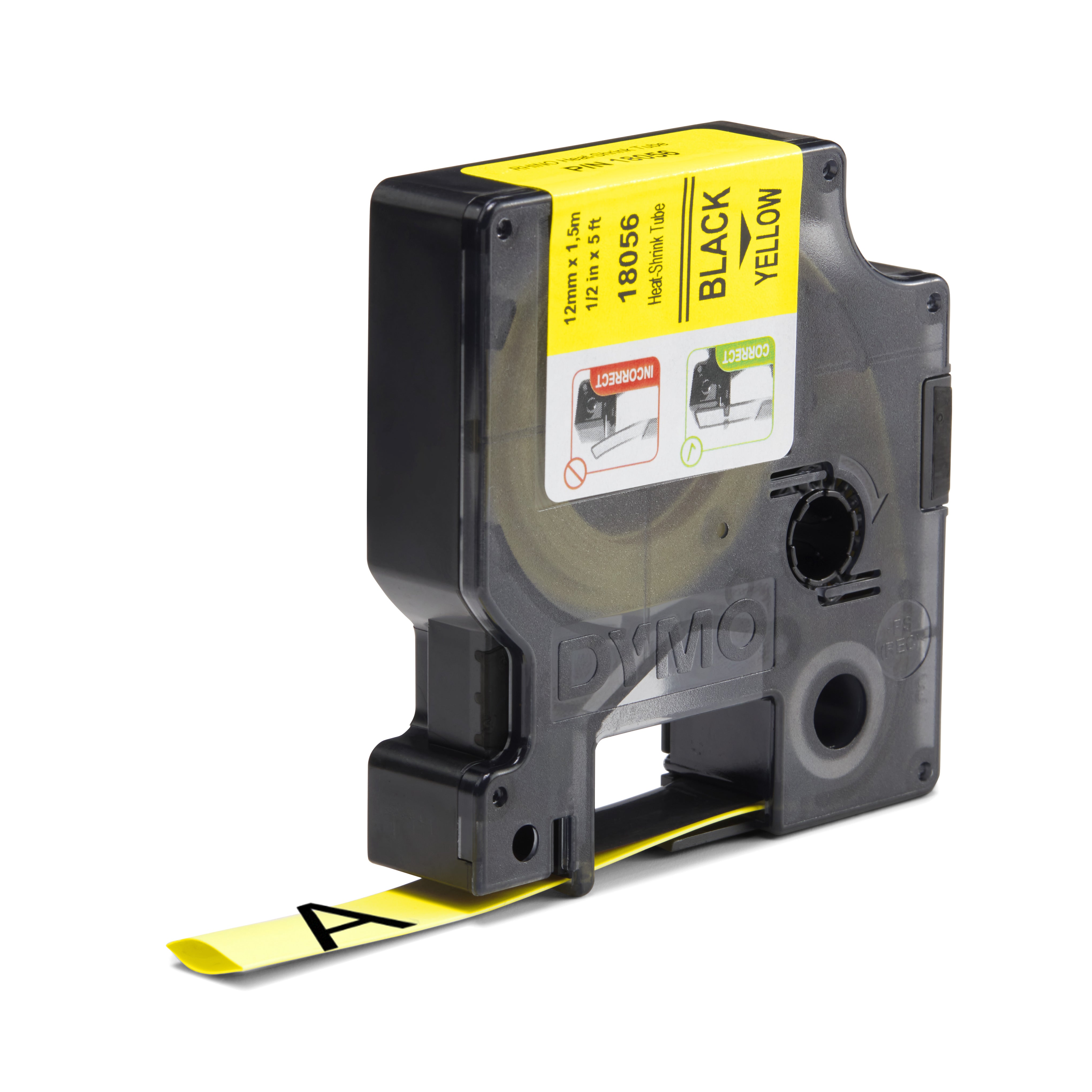 DYMO Rhino Etiquette industrielle gaine thermorétractable 12mm x 1,5m noir/jaune