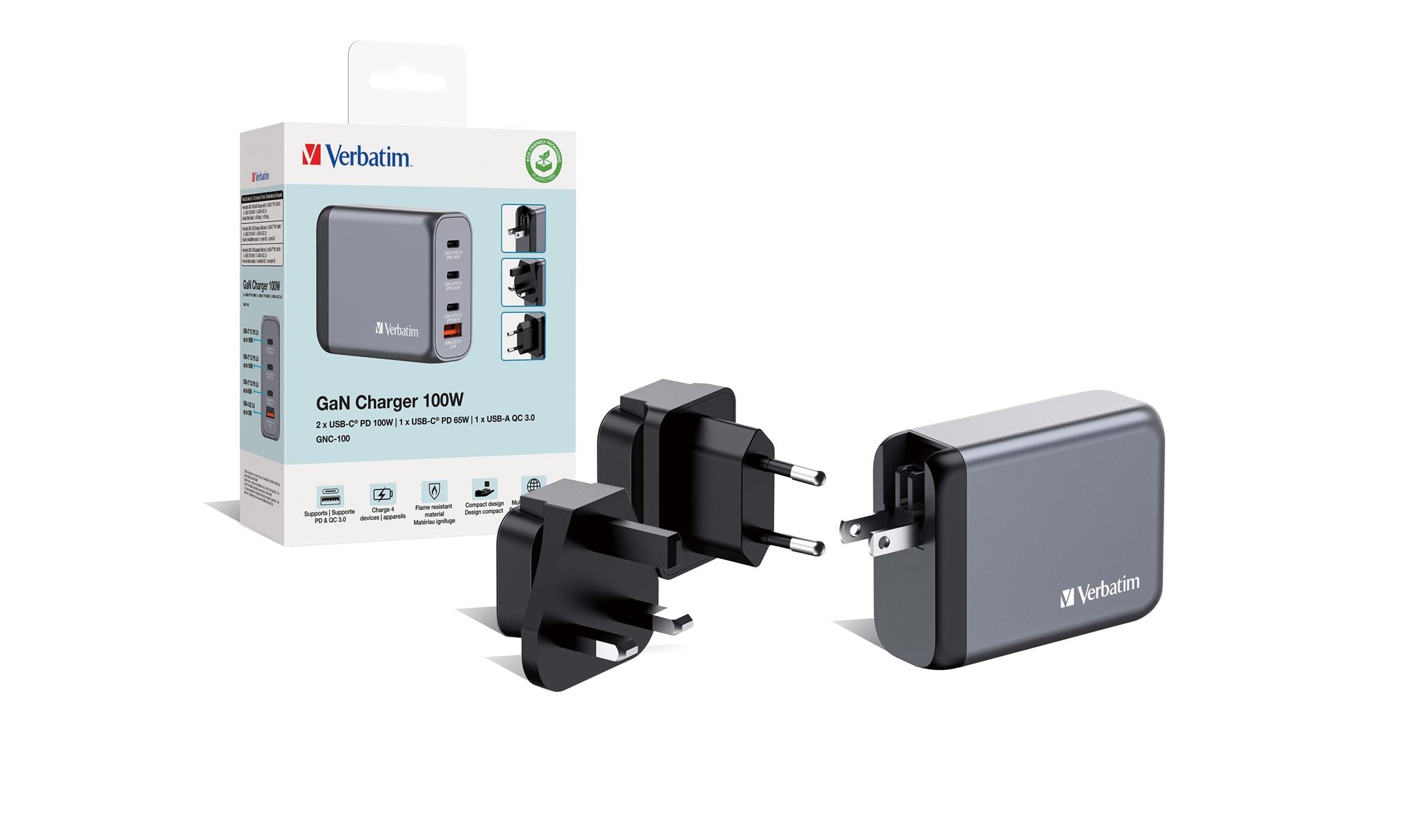 GNC-100 GaN Charger 4 Port 100W USB A/C