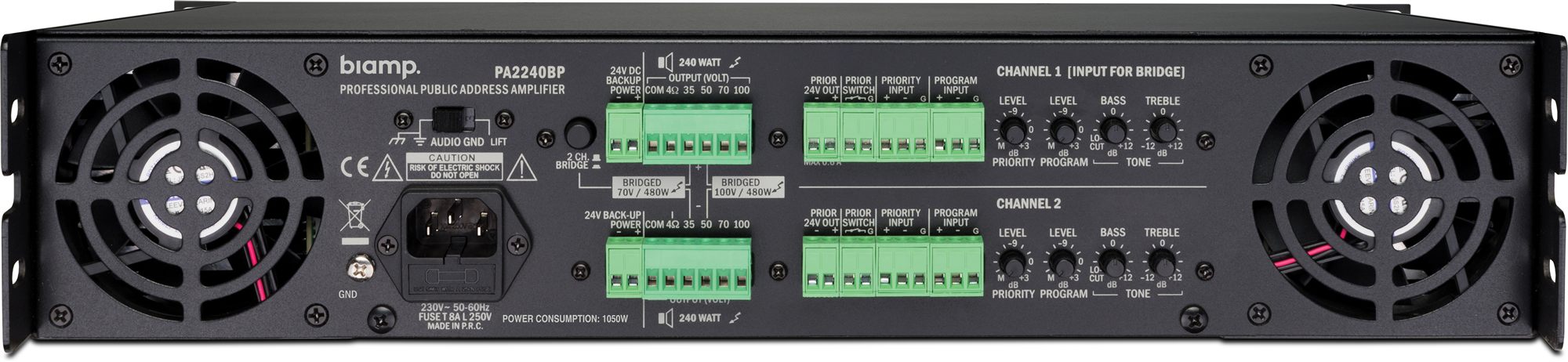 Biamp 2 Channel Bridgeable Constant Voltage Power Amplifier
 (2x 240W/100V)