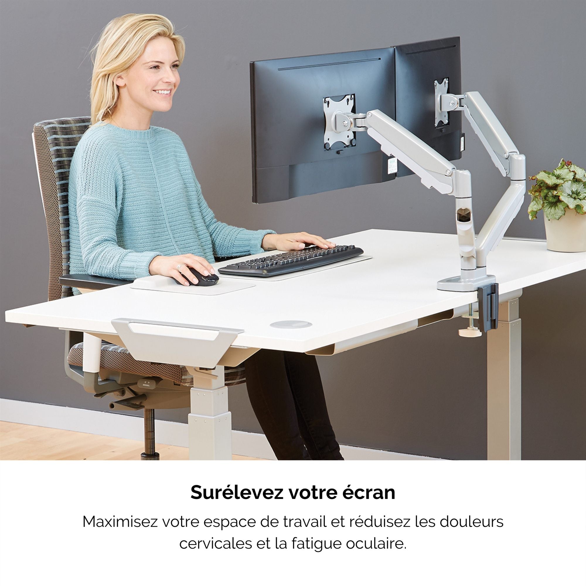 FELLOWES BRAS ARTICULE DOUBLE ECRAN EPPADUAL Silver jusqu’à 39 POUCES