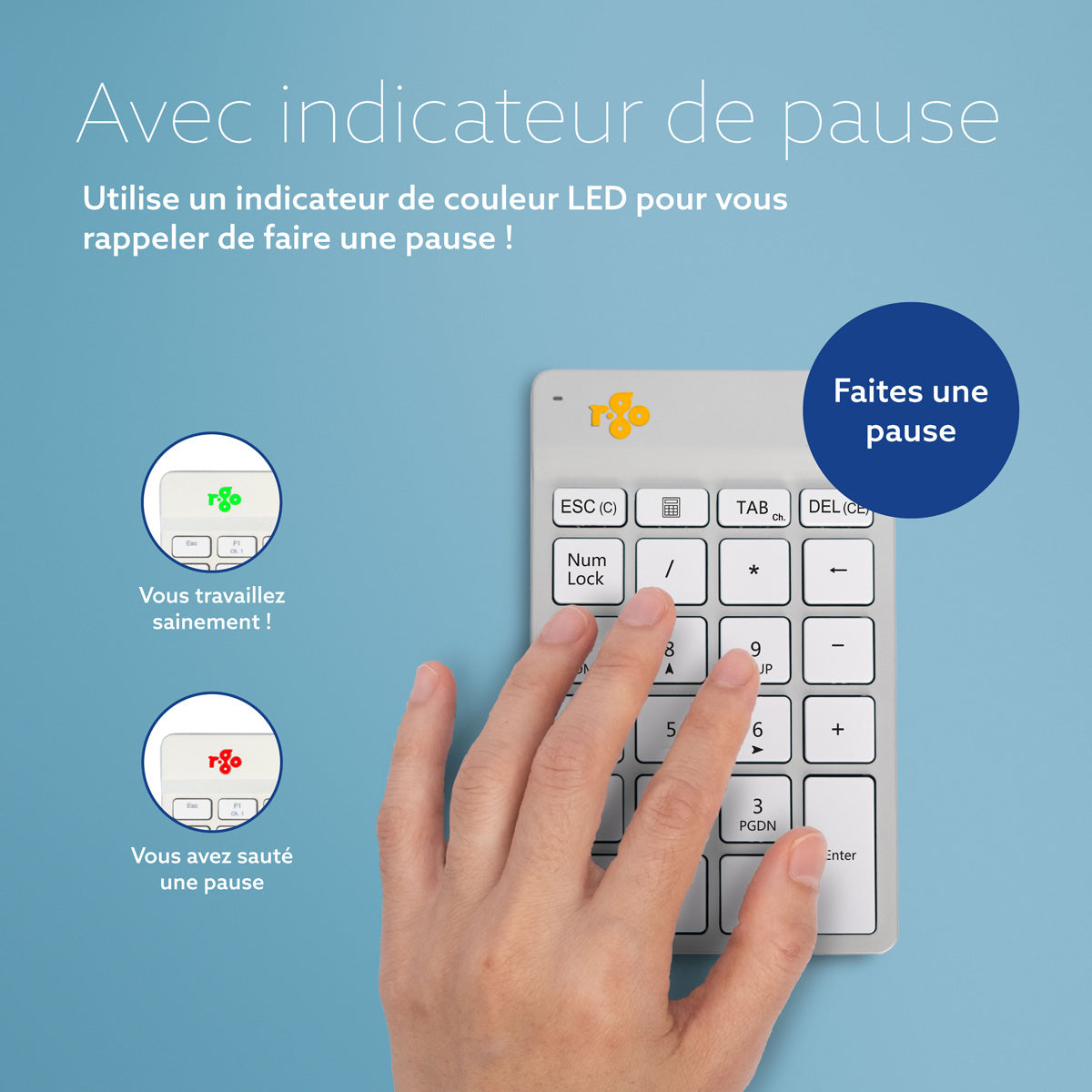 R-GO TOOLS Pavé num. Numpad Break, Bluetooth blanc/argent