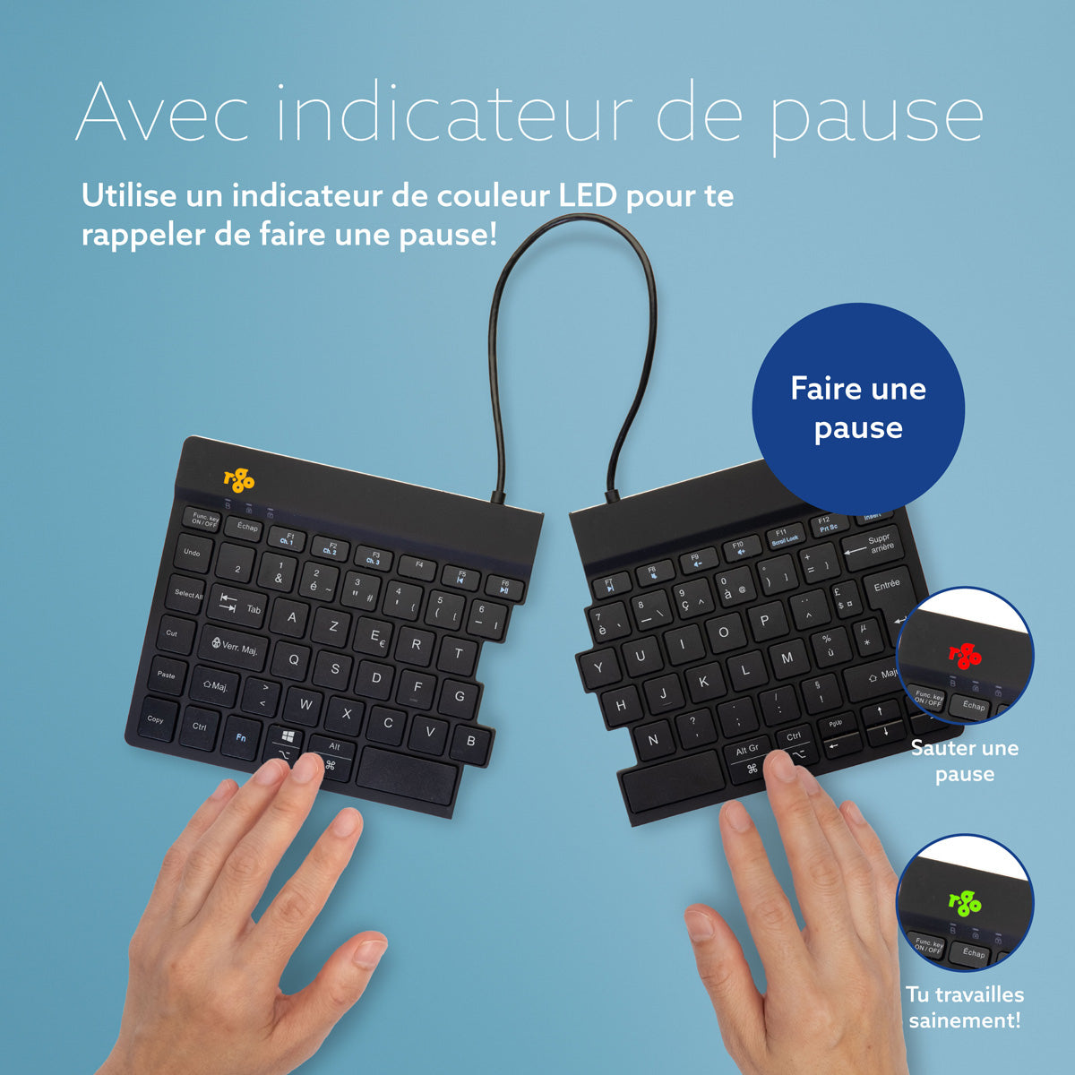 R-GO TOOLS Clavier ergo Split Break, divisé, Bluetooth noir