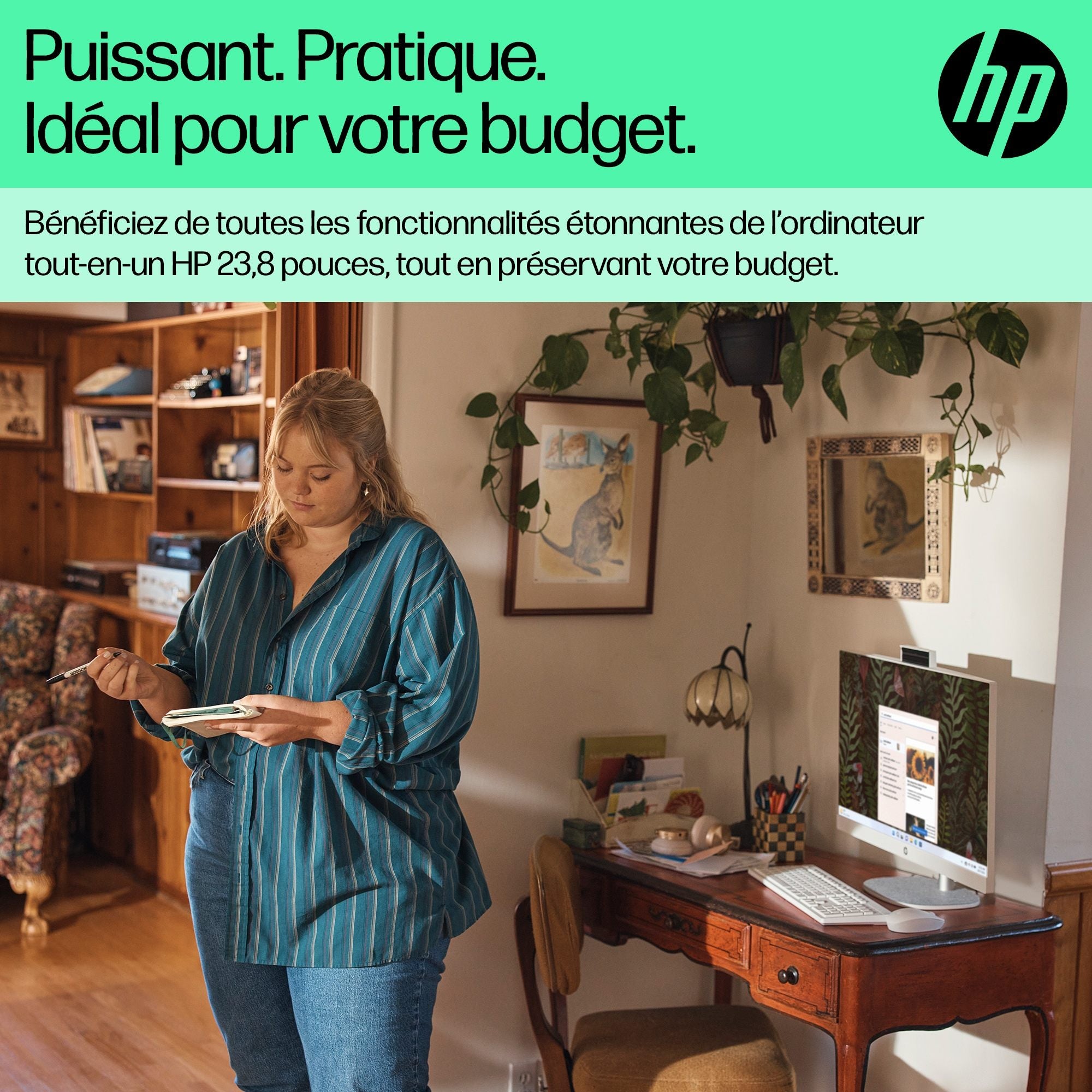 HP 24-cr0034nf AMD Ryzen™ 5 7520U 60,5 cm (23.8") 1920 x 1080 pixels PC All-in-One 8 Go LPDDR5-SDRAM 512 Go SSD Windows 11 Home Wi-Fi 6 (802.11ax) Blanc