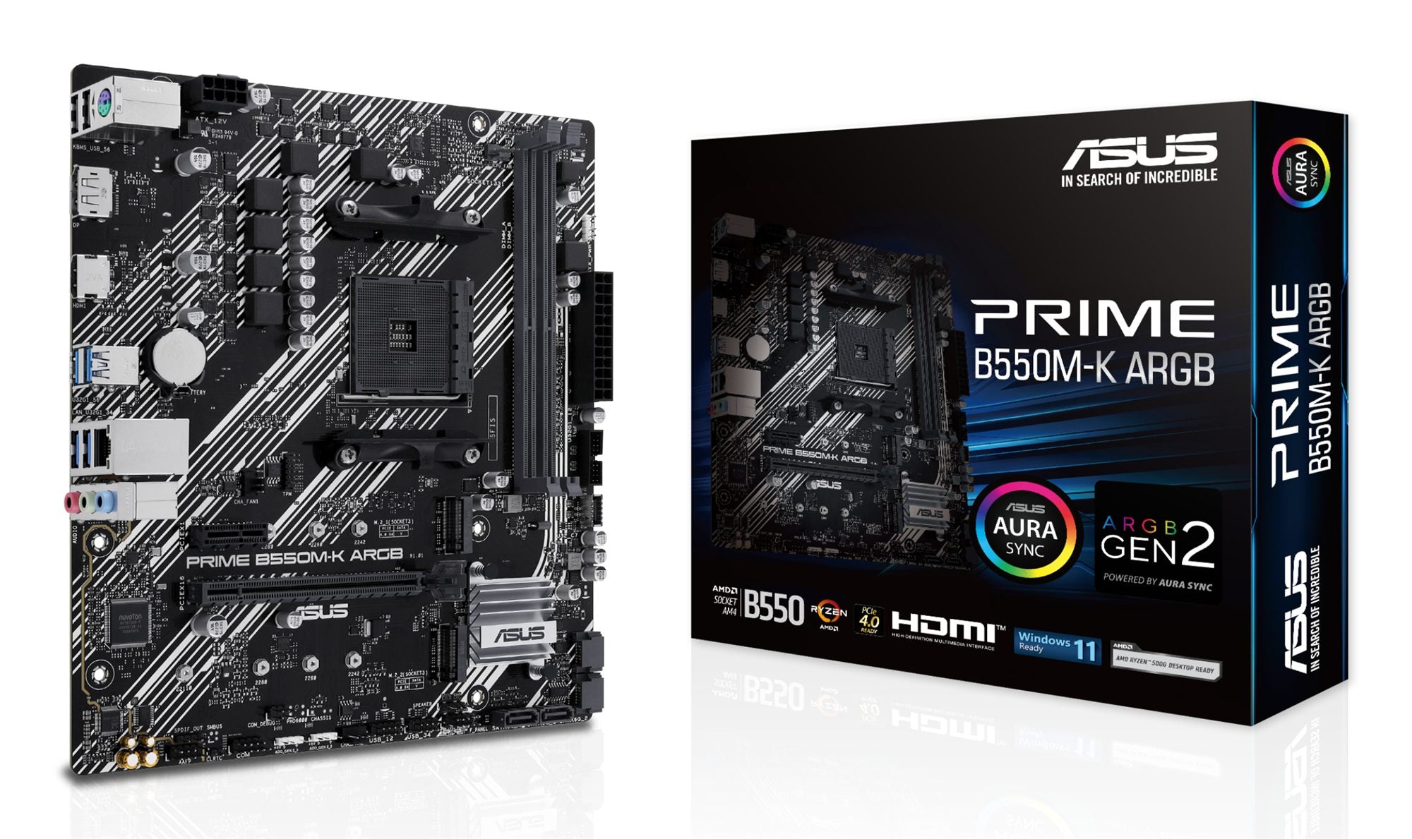 ASUS PRIME B550M-K ARGB AM4 2DDR4 microATX 4xSATA MB 1xHDMI 2.1 1xDP 1.4 2xM.2