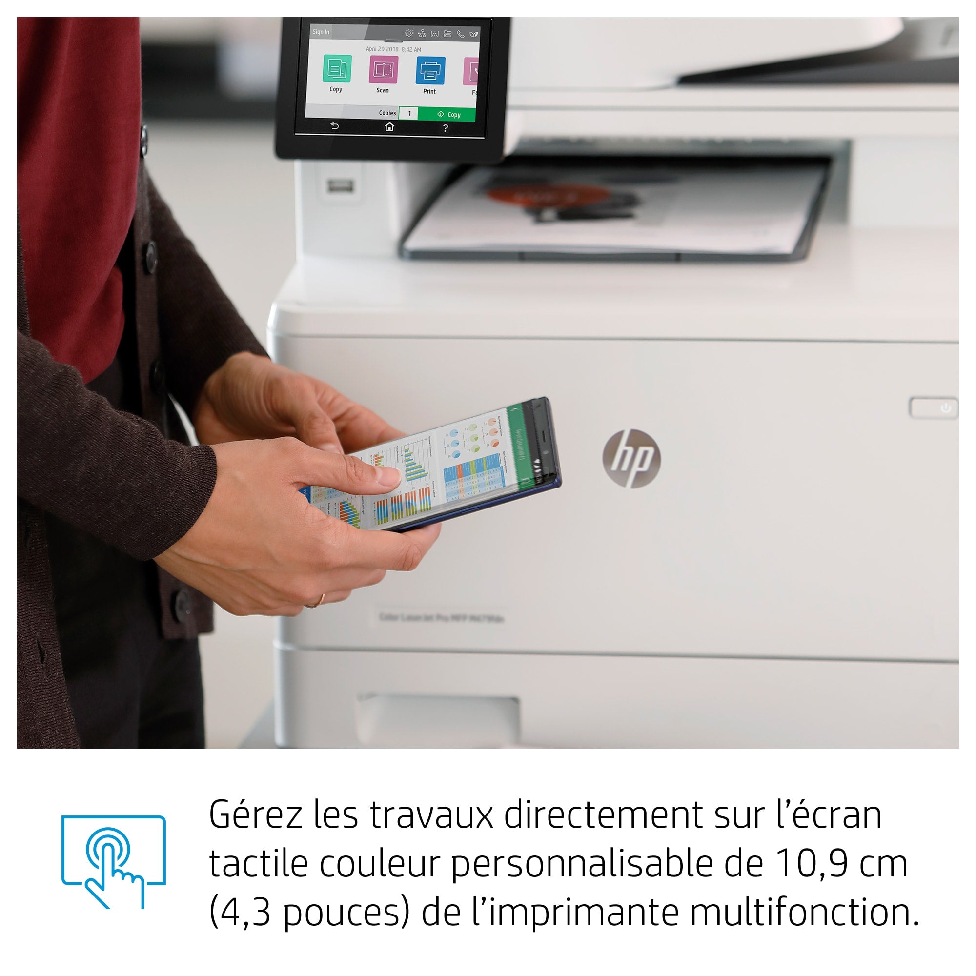 HP Color LaserJet Pro Imprimante multifonction M479dw, Impression, copie, numérisation, e-mail, Impression recto-verso  Numérisation vers e-mail/PDF  Chargeur a