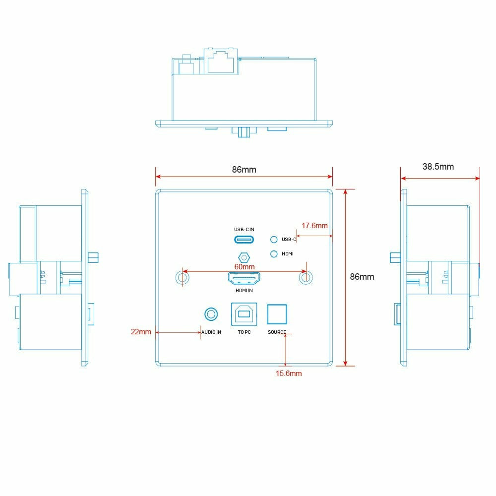 LINDY 150m HDMI and TypeC HDBT UK WallPlate KVM Extender