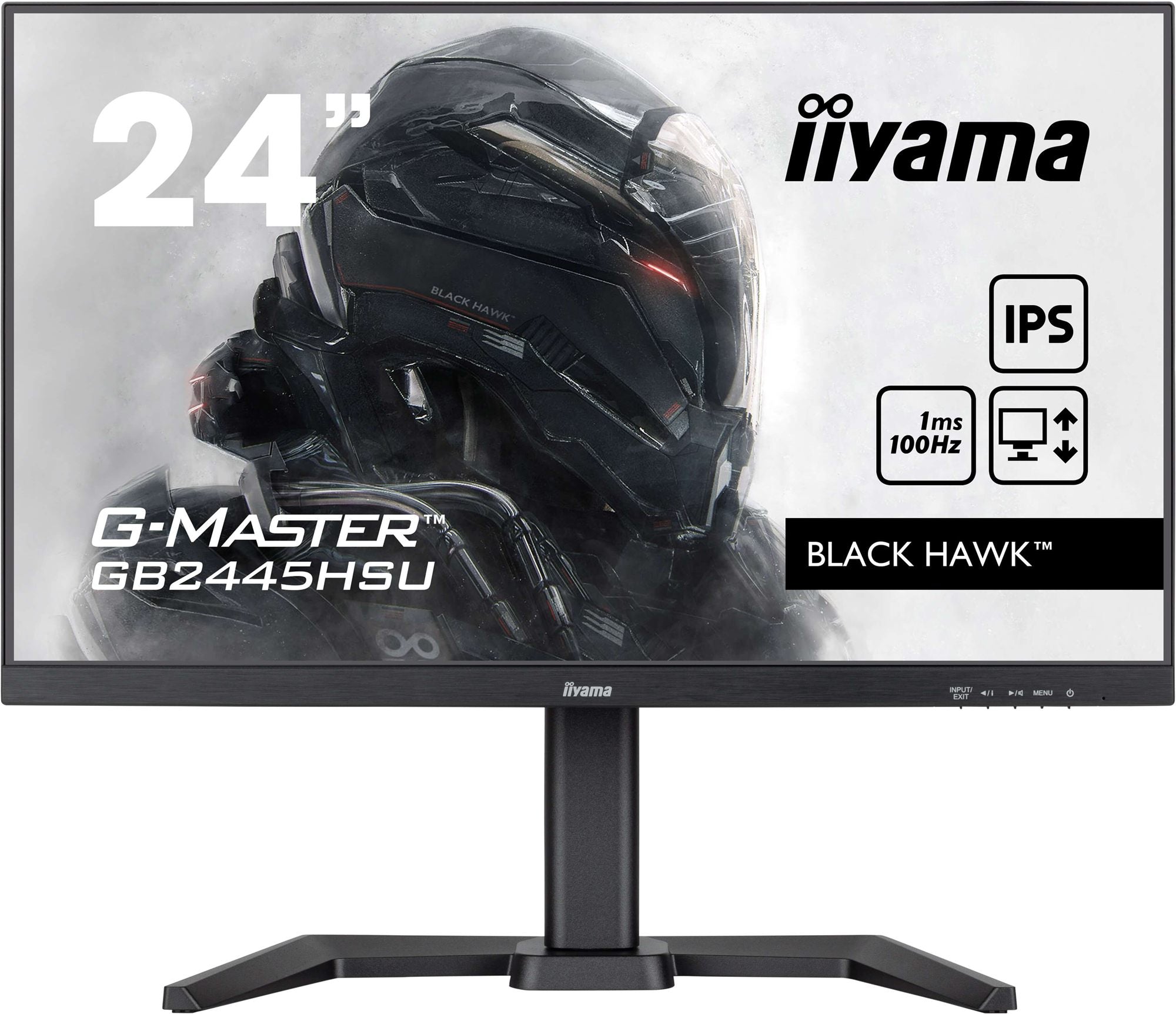 IIYAMA 23.8in G-Master Black Hawk, IPS panel, 1920x1080 100Hz, 1ms, 300cd/m2, 1300:1, Speakers, 1xHDMI, 1xDisplayPort, USB HUB (2x2.0), 15cm height adjustable stand, Black Tuner, i-Style Colour
