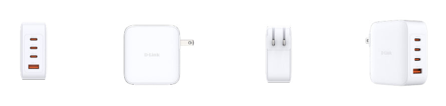D-LINK Chargeur GaN 100W 3 ports USB-C 1 port USB-A Charge simultanée de 4 équipements Charge rapide